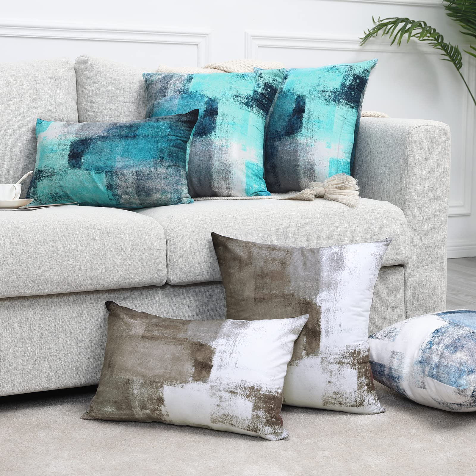 Turquoise Throw Pillow Covers 20x20 Inch - 2 Pack Square Decorative Pillow Cases for Sofa, Bed, Couch - Soft Farmhouse Home Decor Accent Pillows for Living Room, Bedroom & Porch