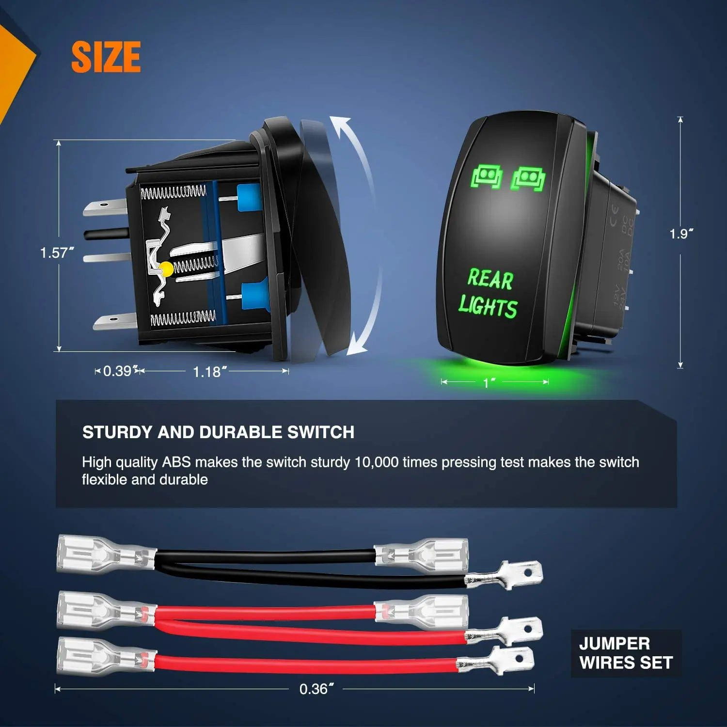 5Pin Laser On/Off Rocker Switch with Green LED - Perfect for Marine, RV, ATV, and Automotive Rear Lights Installation