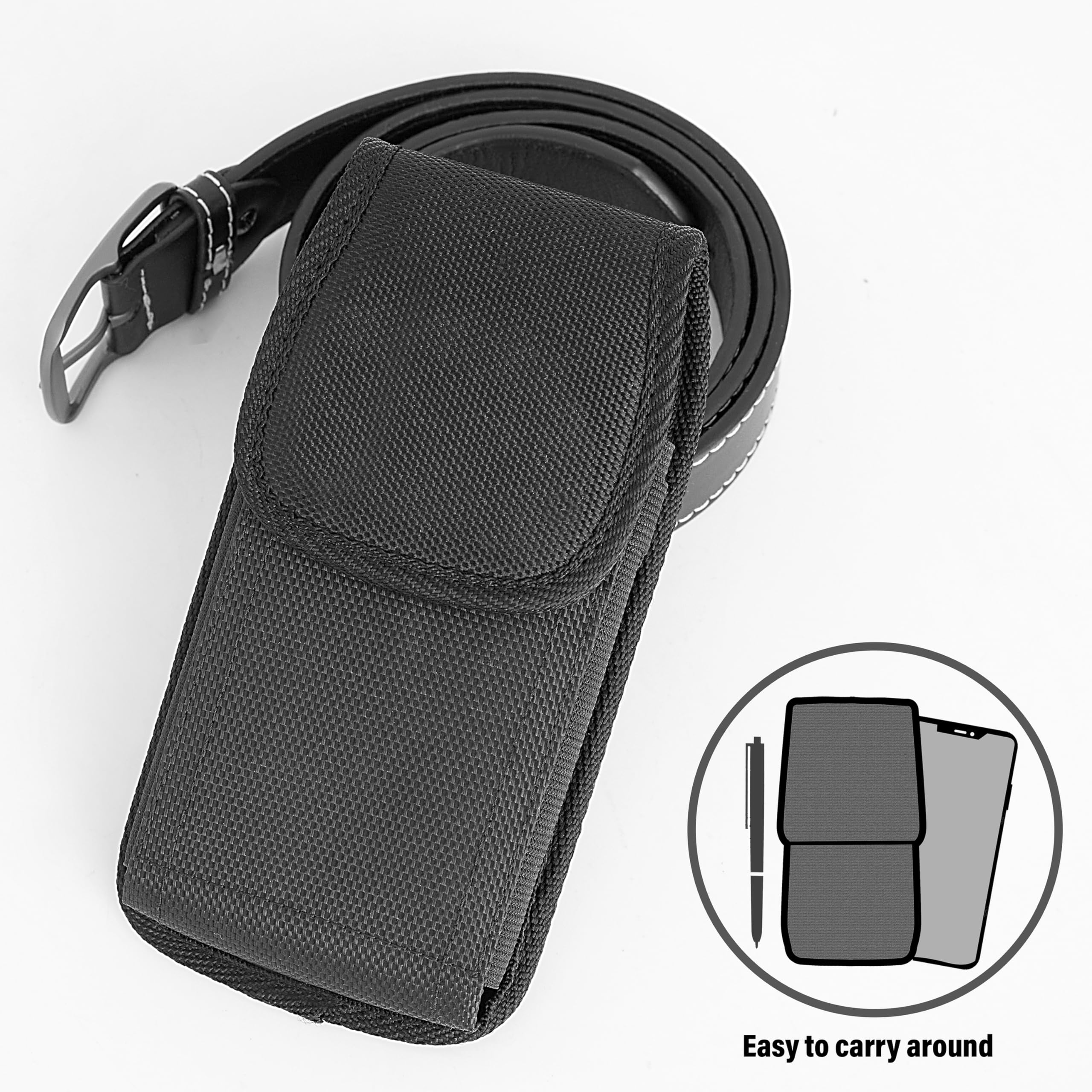 Leather Phone Holster Pouch for iPhone 14/13/12/11/XR/XS with Belt Clip - Compatible with Otterbox Cases - Durable Phone Holder for Work, Hiking & Outdoor Activities