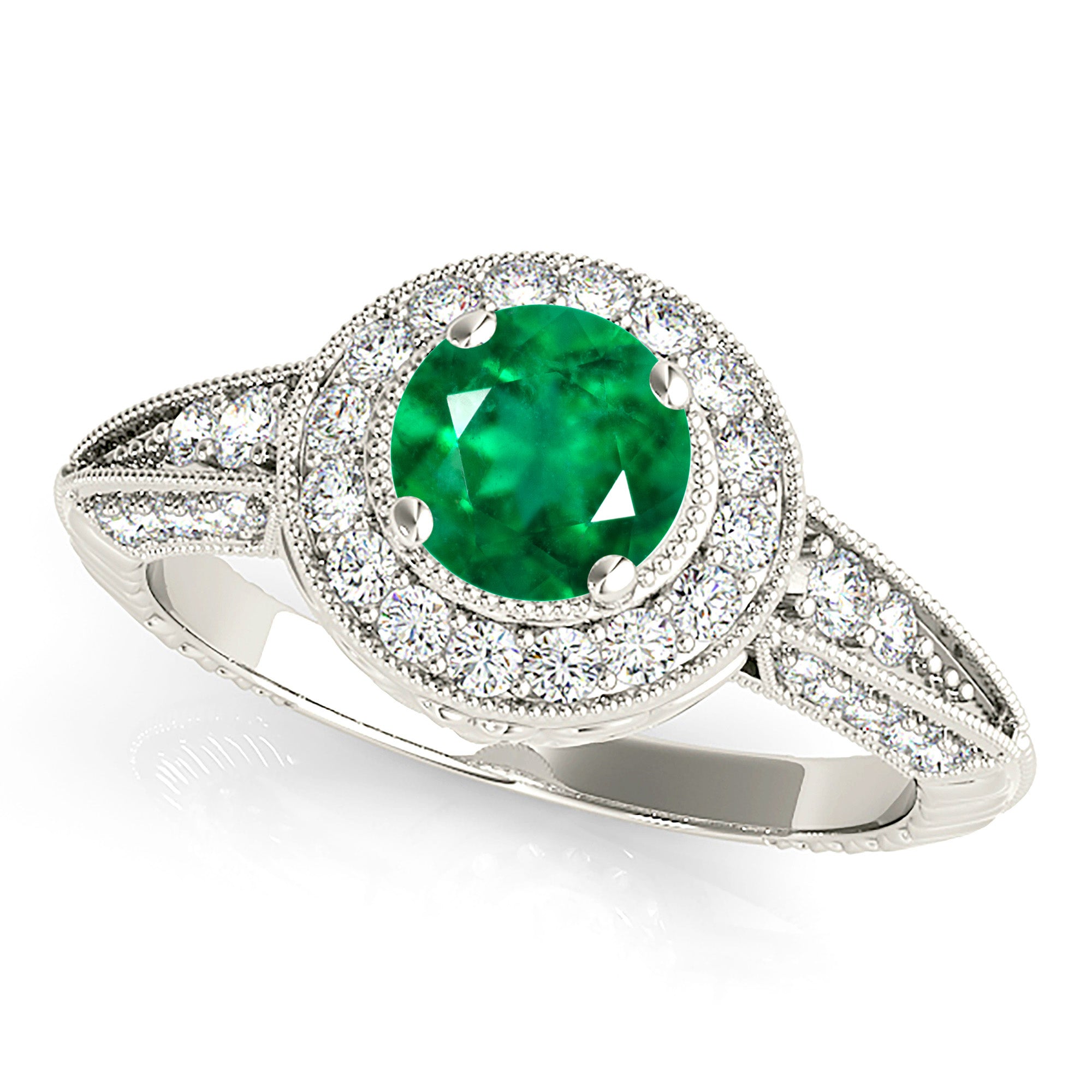 2.00 Carat Genuine Emerald Vintage Inspired Halo Ring - 14K Gold Wedding Band, Engagement Ring for Women, Perfect for Anniversary, Proposal & Special Occasions