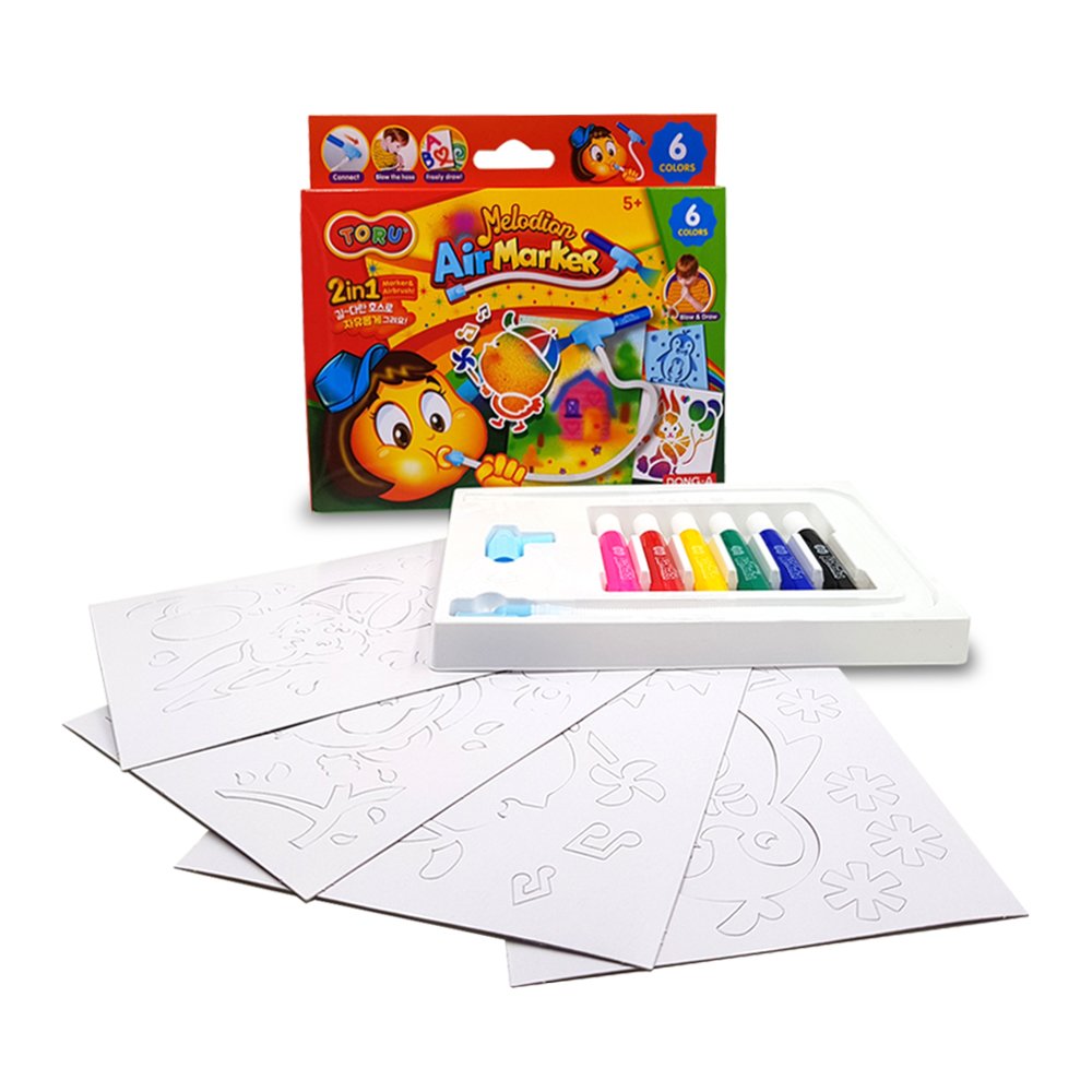 TORU Melodion Air Marker Sprayer Set - 6 Color Airbrush Kit with Stencils for Drawing, Painting & DIY Crafts | Easy-to-Use Air Marker Pens for Artists & Beginners | Perfect for Canvas Art, T-Shirt Design & Home Decor Projects