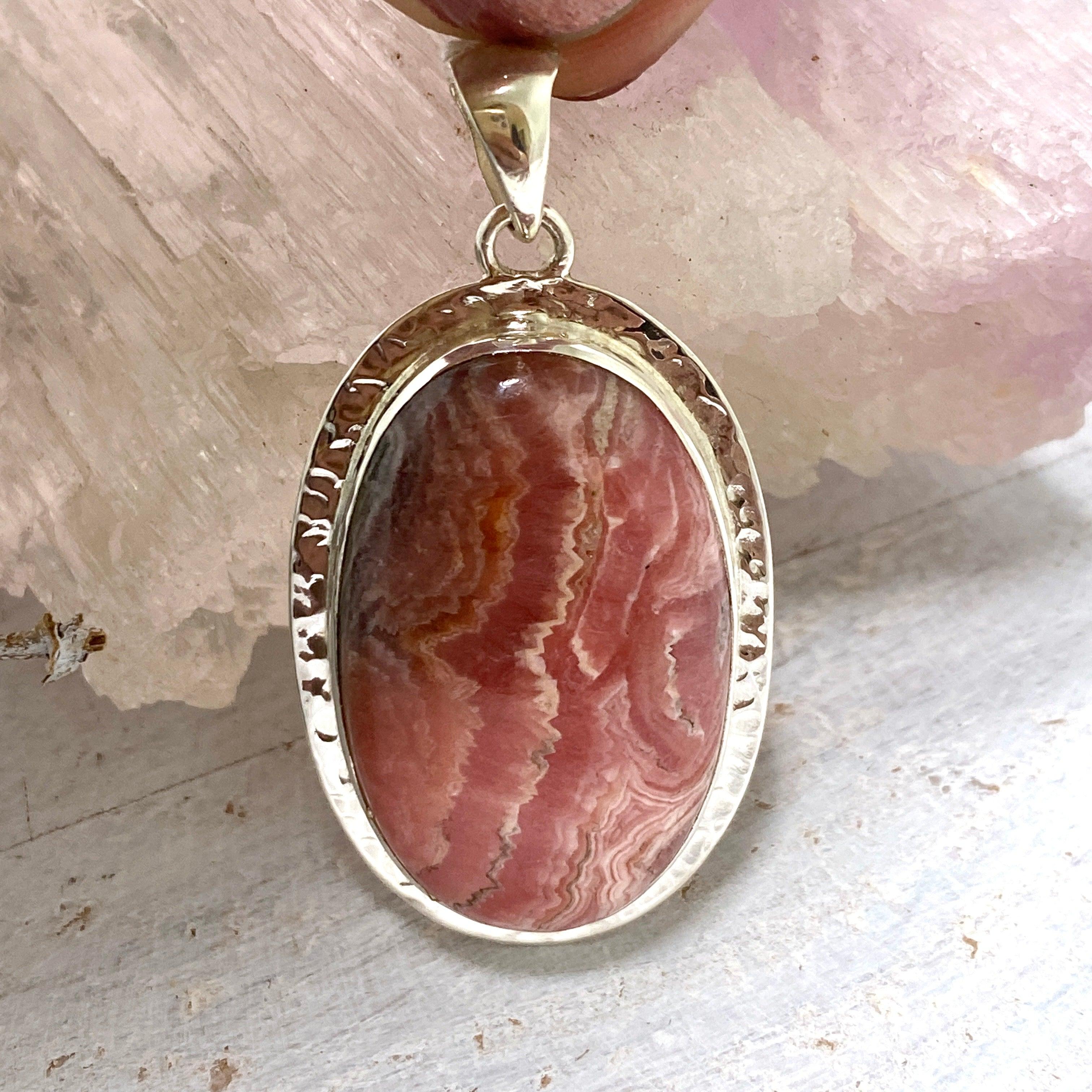 Rhodochrosite Oval Pendant Necklace KPGJ3237 - Elegant Gemstone Jewelry for Women, Perfect for Gifts & Special Occasions