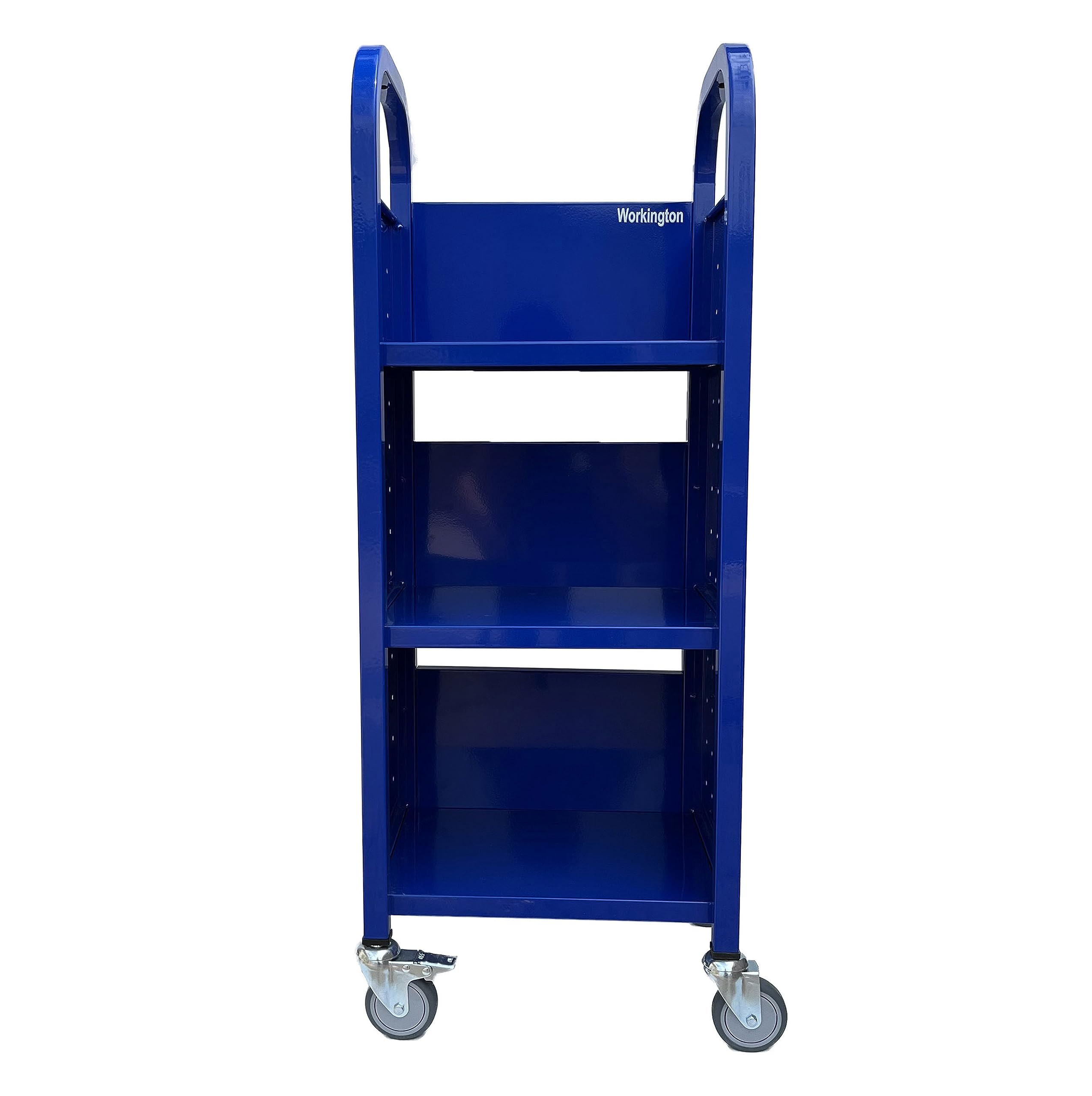 Heavy Duty Workington Single Bank Rolling Book Truck with 3 Flat Shelves - Mobile Library Book Cart with Swivel Locking Casters 3000 Blue - Perfect for Libraries, Schools, and Office Document Organization
