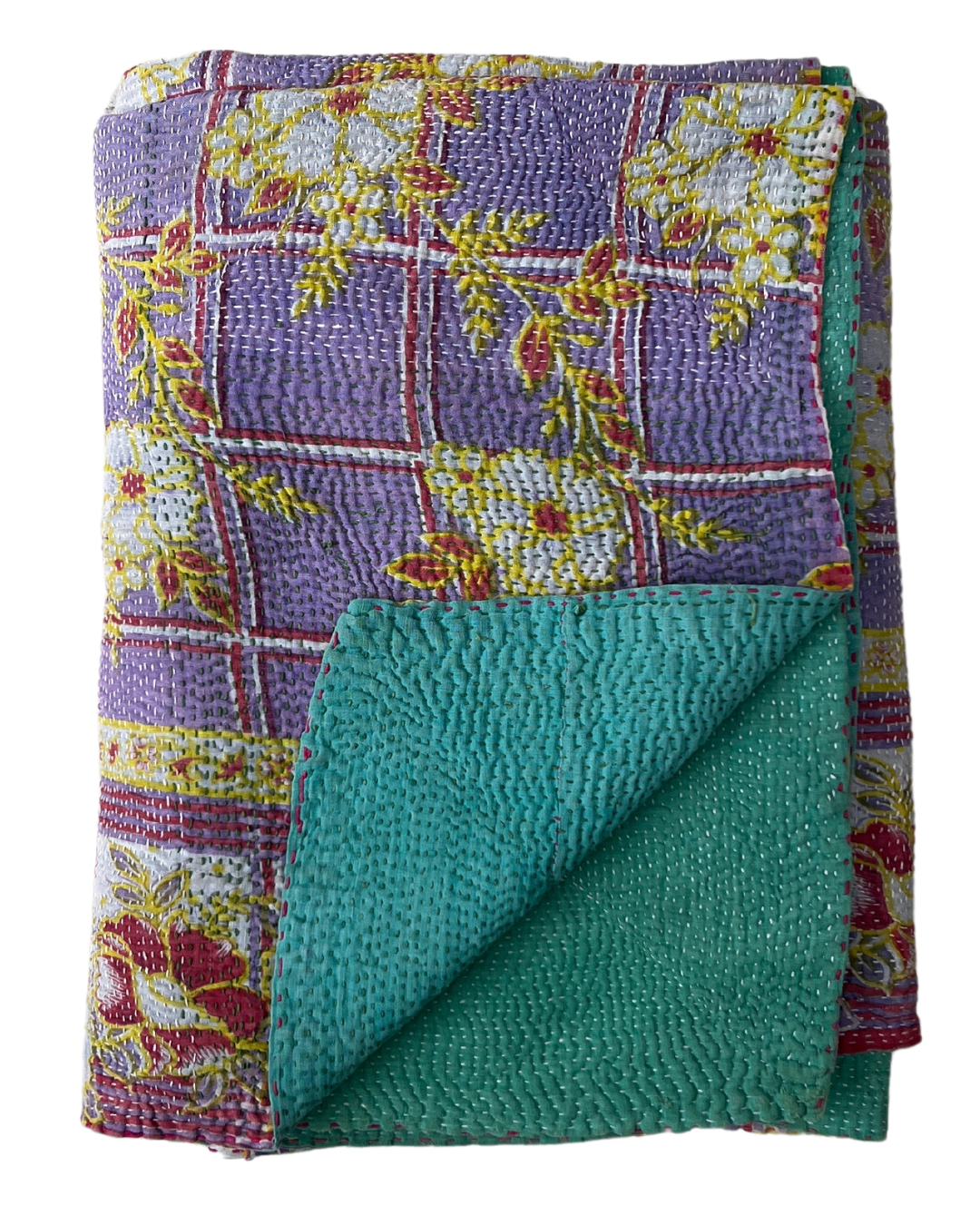 Handmade Midweight Kantha Quilt No. 646 - Soft Cotton Throw Blanket for Bed, Sofa & Travel - Cozy Boho Home Decor & Perfect Gift