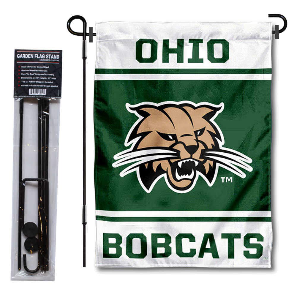 Ohio Bobcats Garden Flag with Stand Holder - College Flags & Banners Co. - Perfect for Game Day, Tailgating, and Campus Decor