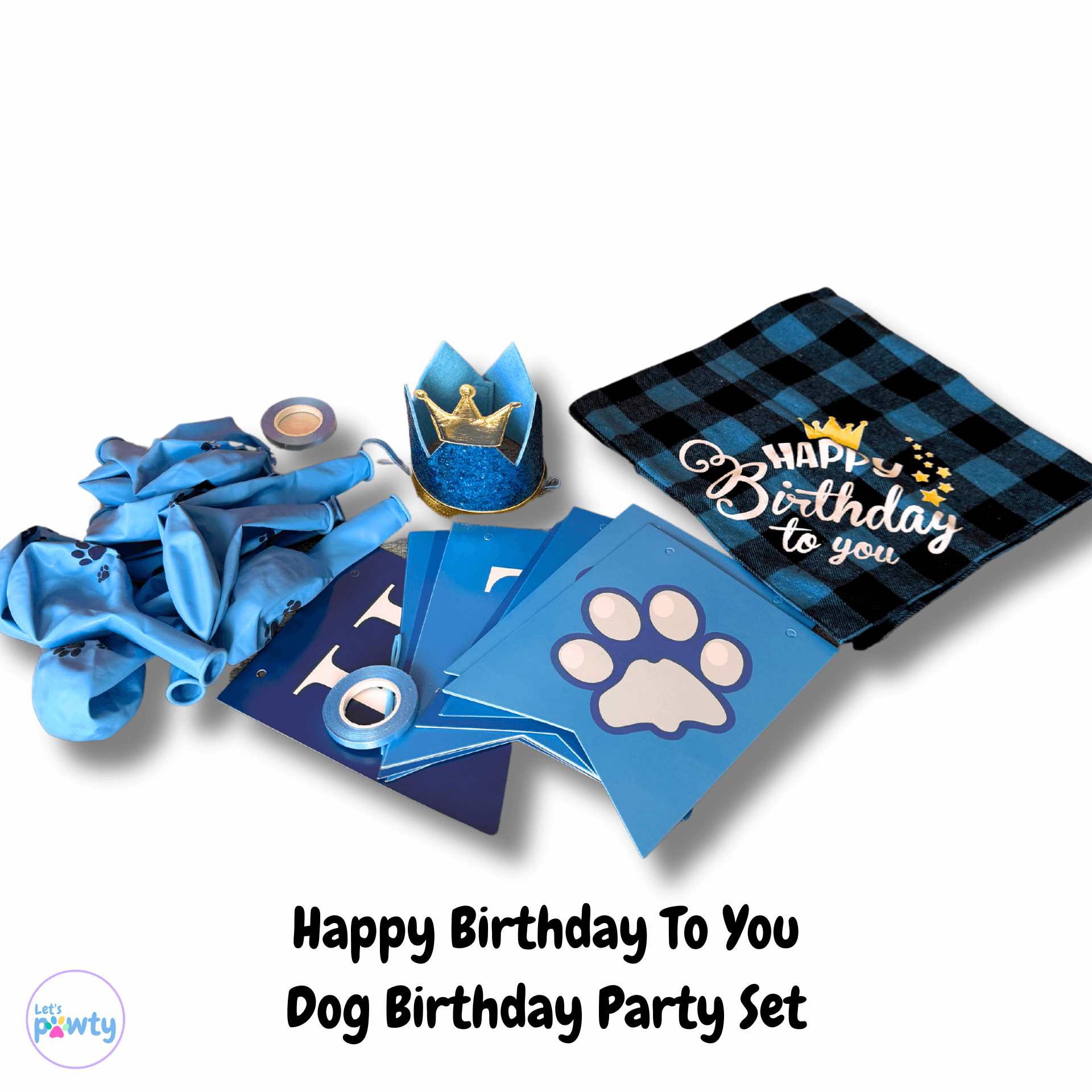 Ultimate Blue Dog Birthday Party Set - Crown, Bandana, Banner & Balloons for Pet Celebrations | Perfect for Dog Birthday Parties & Pet Theme Events