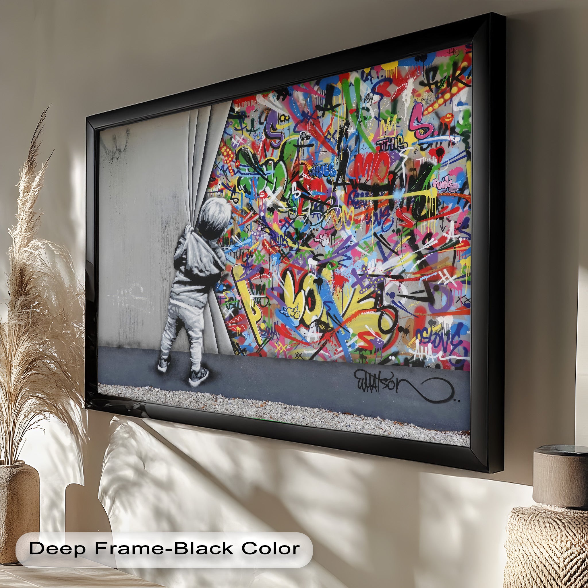 Banksy Inspired Graffiti Oil Painting - Modern Street Art Canvas for Home & Office Decor | Urban Wall Art for Living Room, Bedroom or Studio