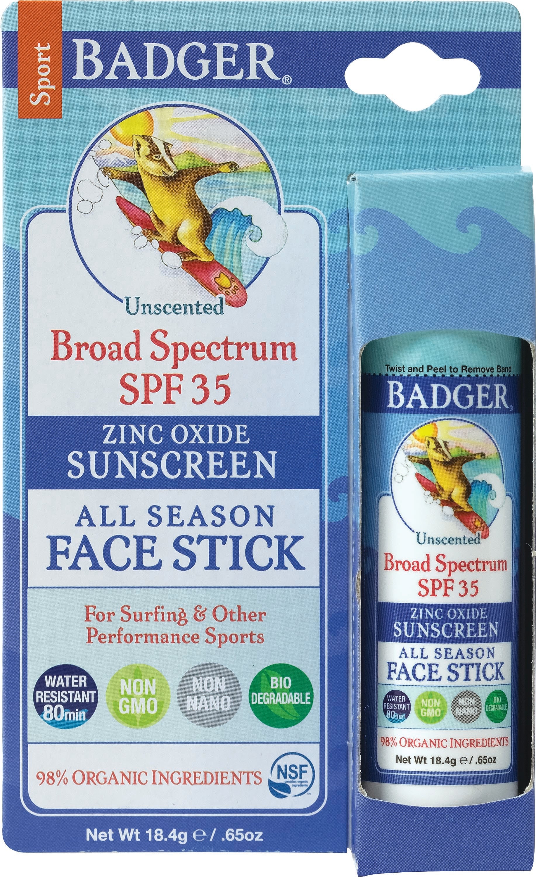 Badger SPF 35 Clear Sport Sunscreen Stick 0.65 oz - Water Resistant, Broad Spectrum UVA/UVB Protection - Perfect for Outdoor Activities, Swimming & Sports