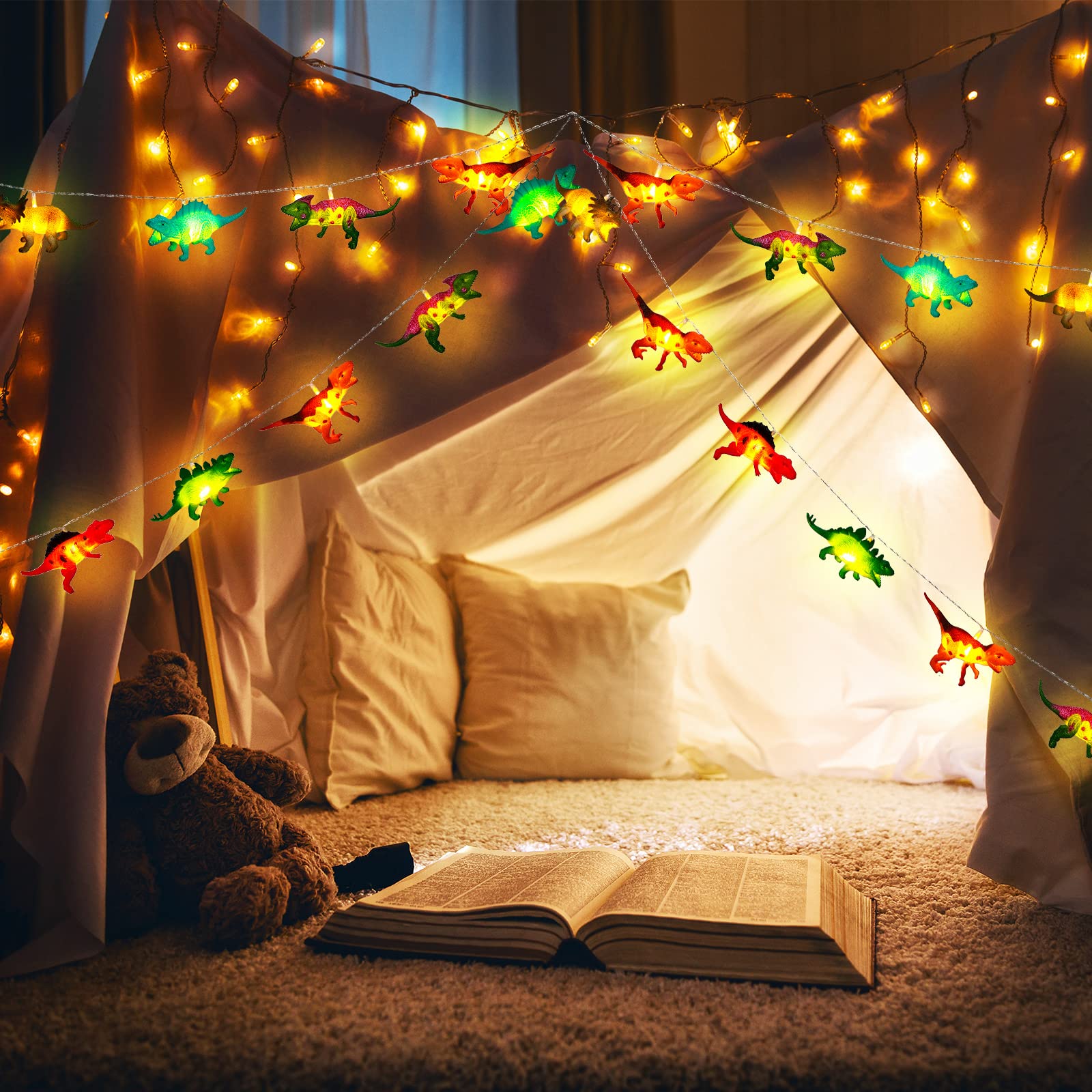 Riakrum LED Dinosaur String Lights - 16.4ft Battery Powered for Bedroom, Tent & Garden Decor