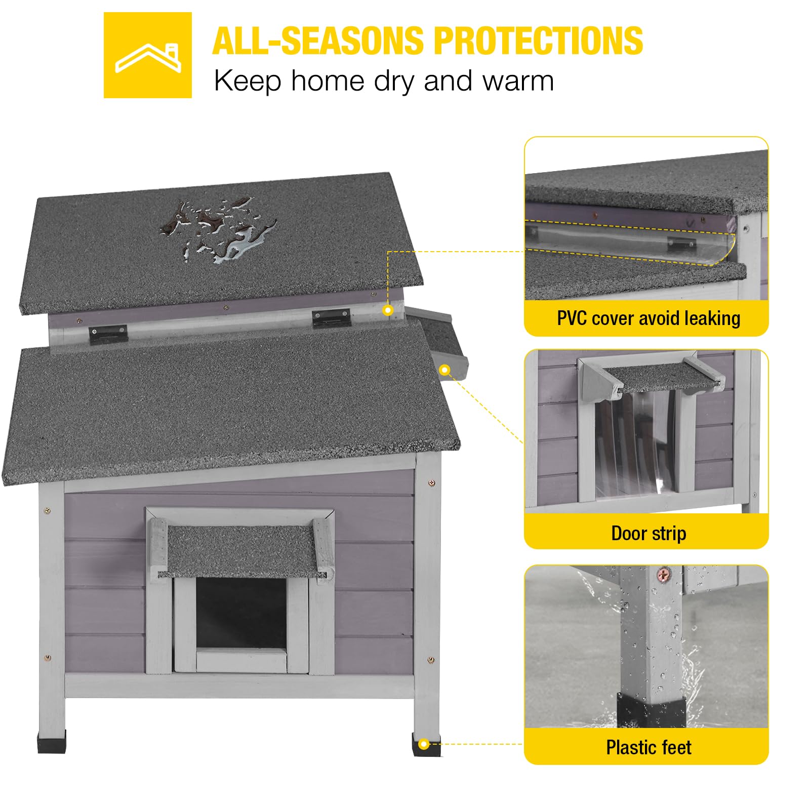 **Aivituvin Outdoor Cat House - Weatherproof Feral Cat Shelter with Double Rooms, Winter-Proof Kitty Cage for Outdoor & Indoor Use**