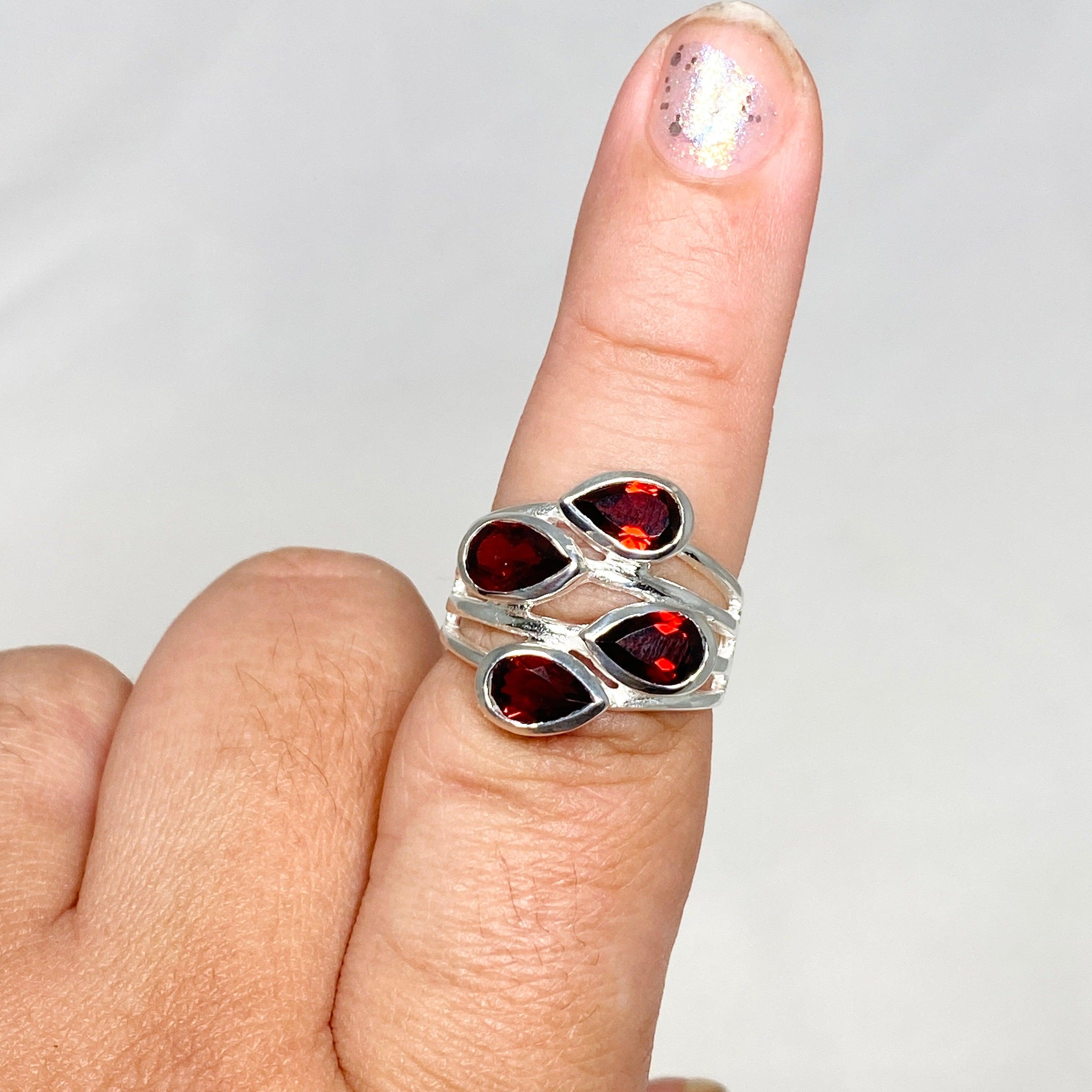 Garnet Multi-Stone Faceted Teardrop Ring R3815 - Elegant Jewelry for Women, Perfect for Weddings, Parties & Special Occasions