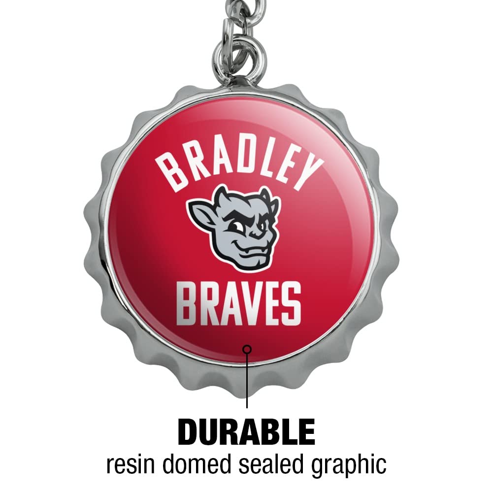 Bradley University Braves Keychain - Chrome Plated Metal Bottle Opener with Pop Cap - Perfect for Gifts, Alumni Events & Tailgating Parties
