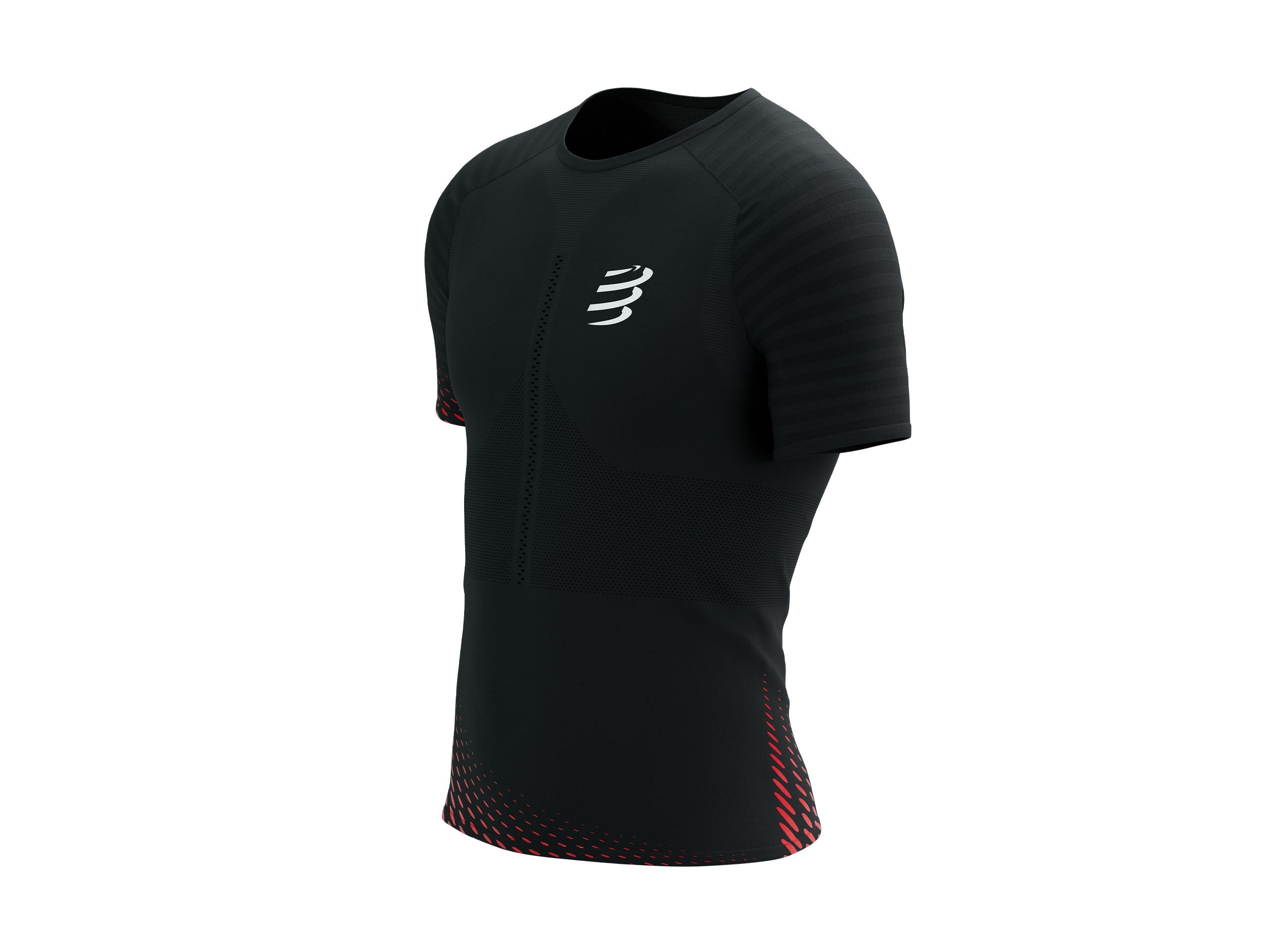 Compressport Men's Racing Short Sleeve Performance T-Shirt - Black/High Risk Red - Moisture Wicking, Breathable for Running, Cycling & Triathlon Training