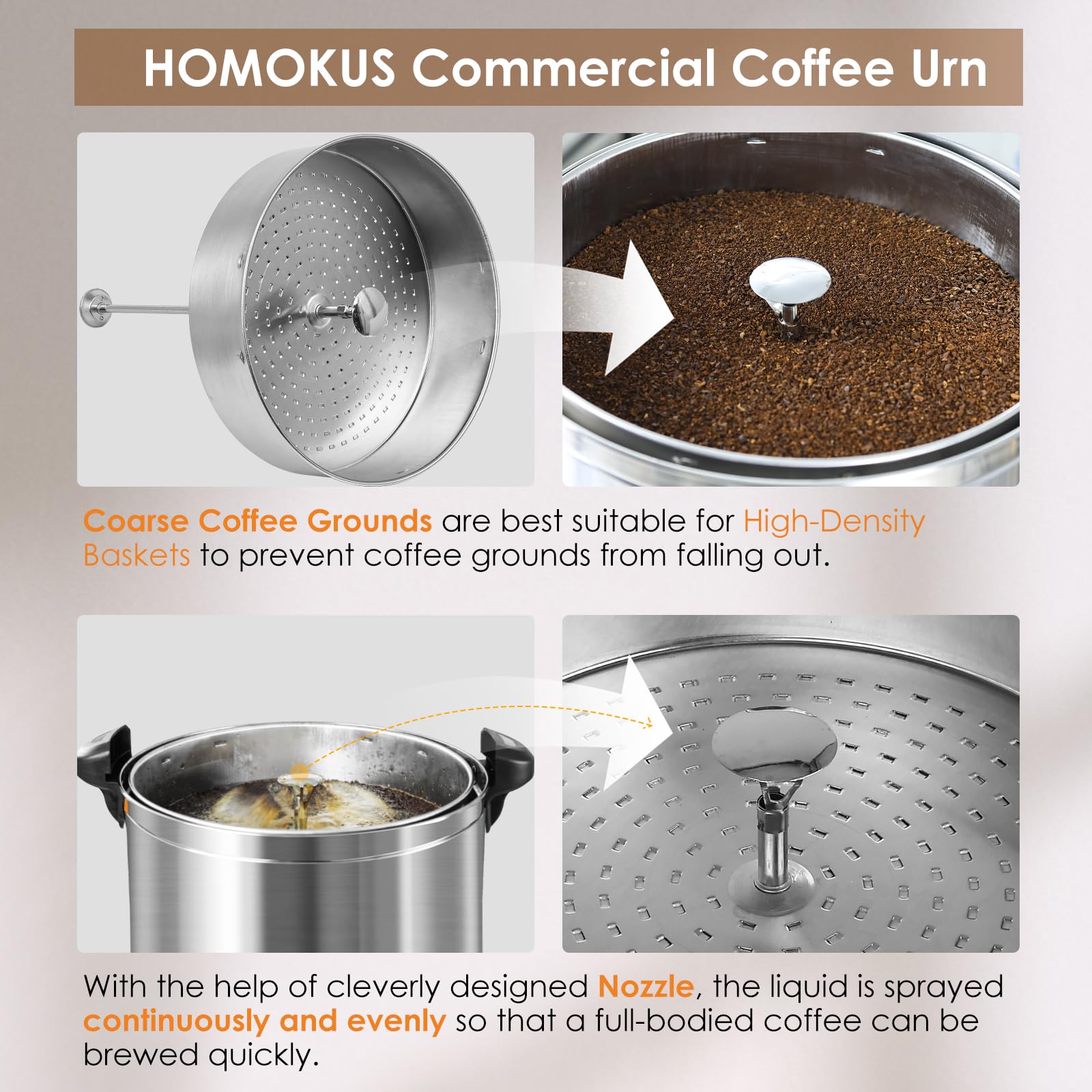 Commercial Coffee Urn 120 Cup (18L) - Extra Large Stainless Steel Hot Water & Coffee Urn - 1500W Quick Brew Electric Percolator for Parties, Events & Catering - Perfect for Church Gatherings, Weddings & Large Offices