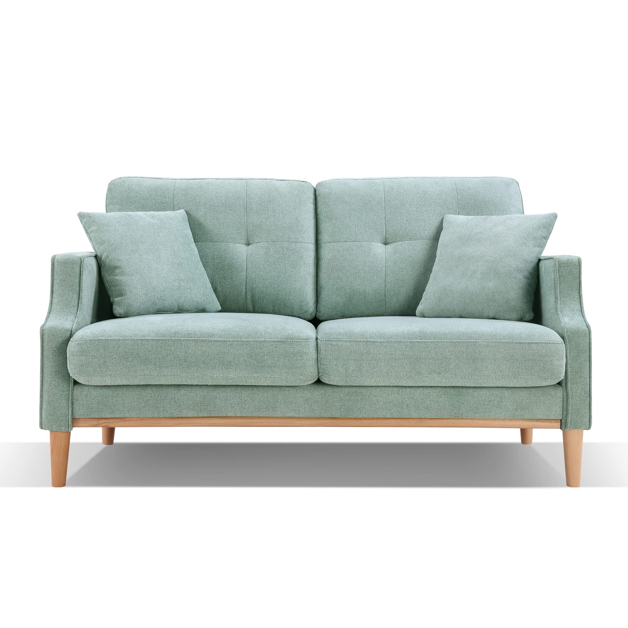 Modern 2-Seater Upholstered Sofa with Wood Legs & 2 Pillows - Linen Fabric Sectional Couch for Small Spaces - Perfect for Living Room, Bedroom, Apartment, Dorm & Office - Blue (Ideal for Compact Homes, Cozy Lounging & Small Space Decor)