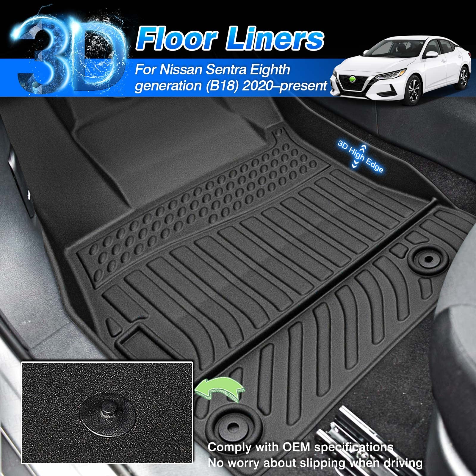 Custom Fit All-Weather Floor Mats for Nissan Sentra 2020-2025 - TPE Waterproof Car Floor Liners for 1st & 2nd Row - Perfect for Winter, Rainy Days & Off-Road Adventures