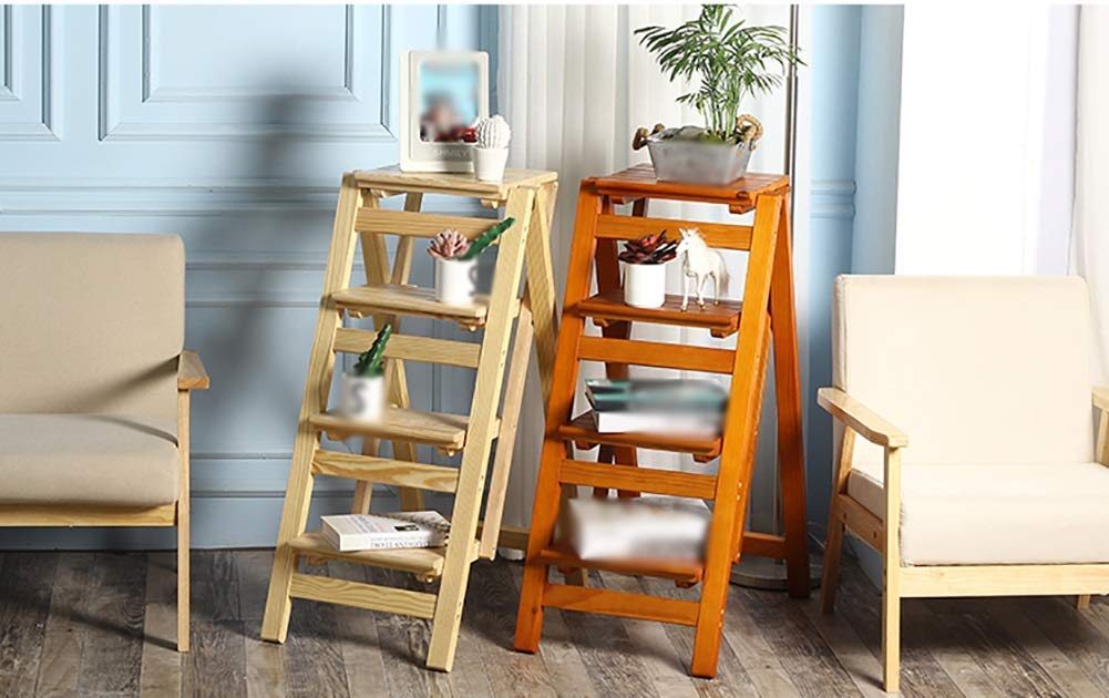 LXB 4-Step Solid Wood Folding Step Stool for Adults - Non-Slip Pedal, Multi-Functional Home Ladder (Brown) - Perfect for Kitchen, Bathroom, Garage & Storage Access