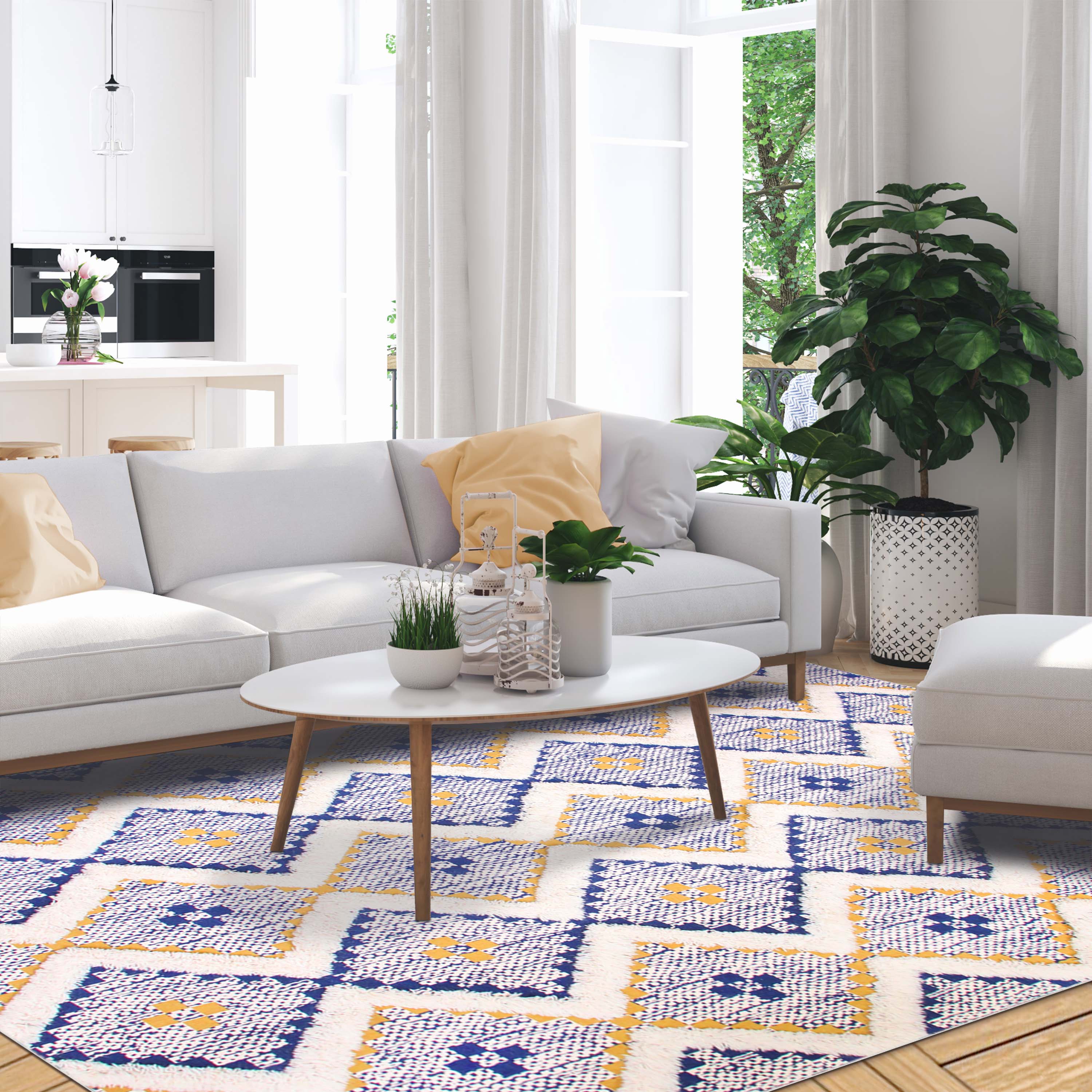 Hand Tufted Cotton Wool Geometric Farmhouse Area Rug - Soft Textured Boho Chic Rug for Living Room, Bedroom, Dining Room Decor
