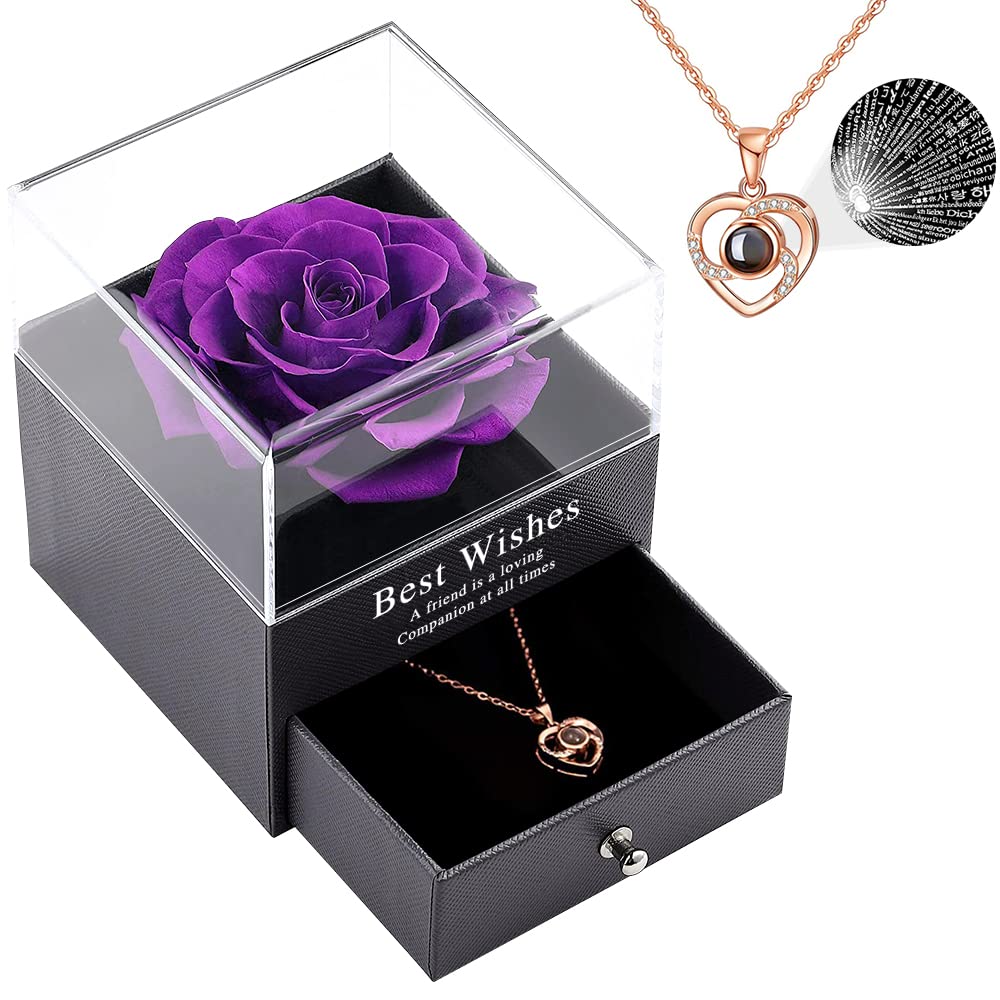 Vanleonet Real Preserved Rose in Heart Necklace - Eternal Rose Gift for Women, Mom, Girlfriend, Wife, Best Friend - Perfect for Valentine's Day, Birthday, Anniversary, Thanksgiving - Romantic Keepsake Jewelry for Special Occasions