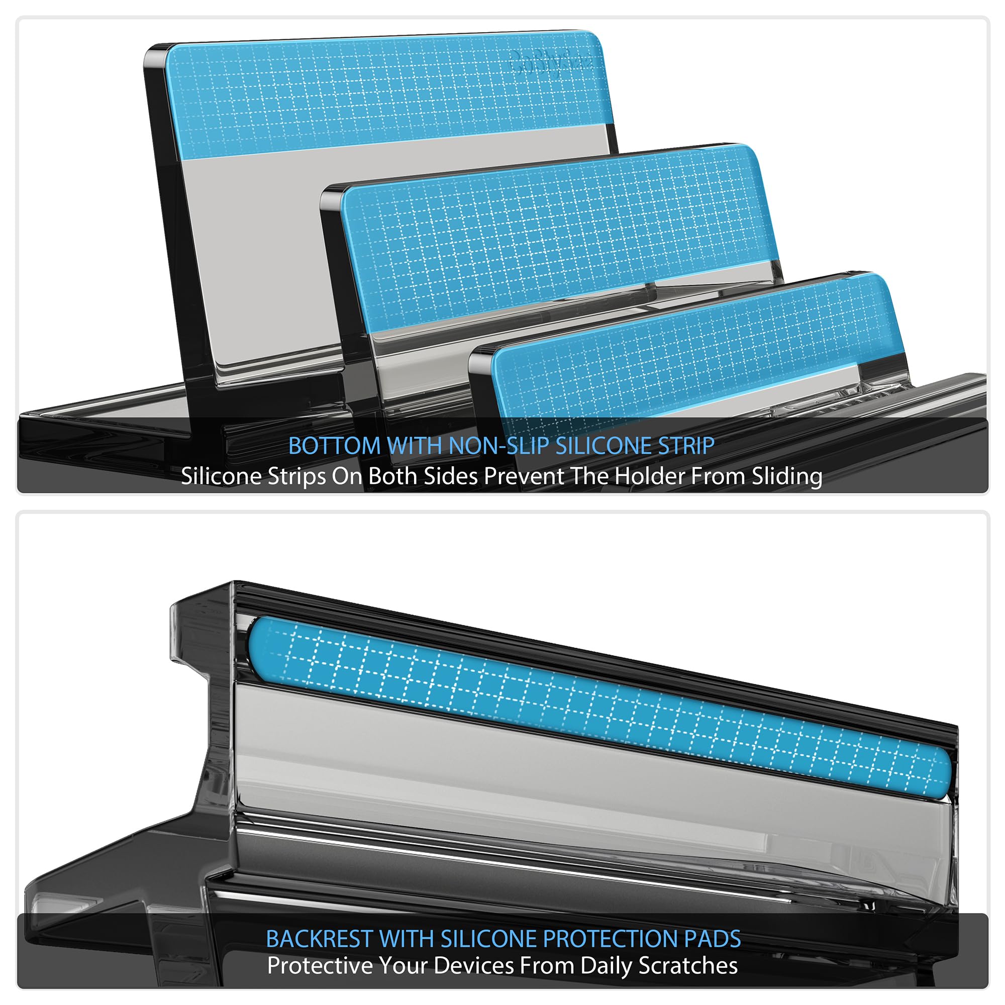 Premium Acrylic 3-Slot Vertical Laptop Stand - Space Saving Desktop Organizer for MacBook, Laptop, Tablet & Phone (Black) - Perfect for Home Office, Workspace & Dorm Room Organization