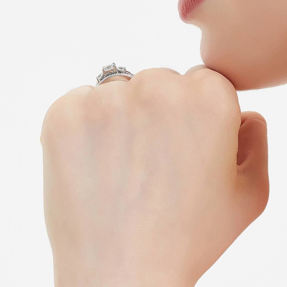 BERRICLE Sterling Silver 3-Stone Wedding & Engagement Ring Set - 1 Carat Round Cut Cubic Zirconia CZ for Women - Rhodium Plated Size 4-10 - Perfect for Proposals, Anniversaries & Bridal Jewelry Gifts