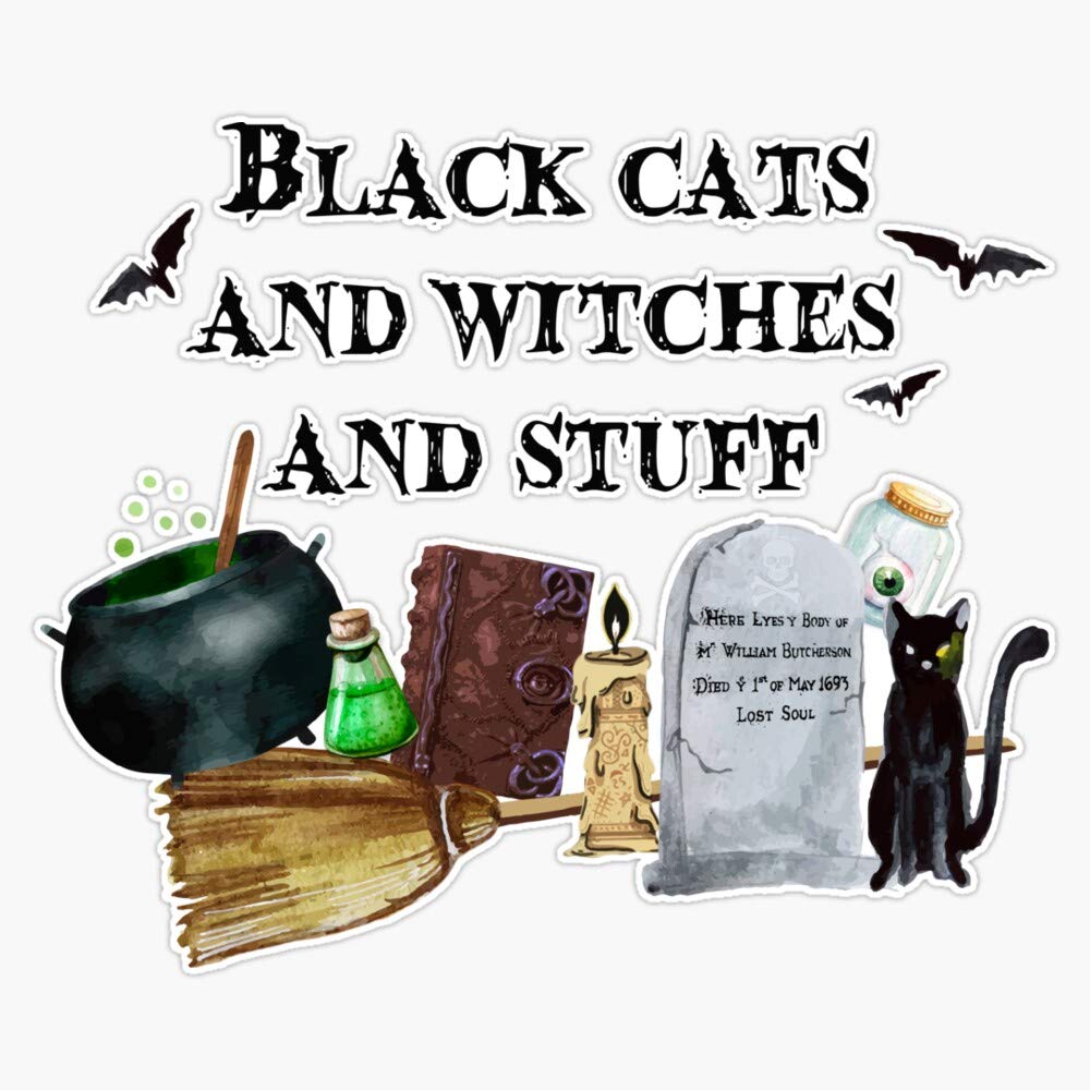 Leyland Designs Hocus Pocus Halloween Sticker - Black Cats and Witches Vinyl Decal for Windows, Bumpers, Laptops, Crafts (5 Inch) - Waterproof Outdoor Decor for Halloween Party, Home & Car