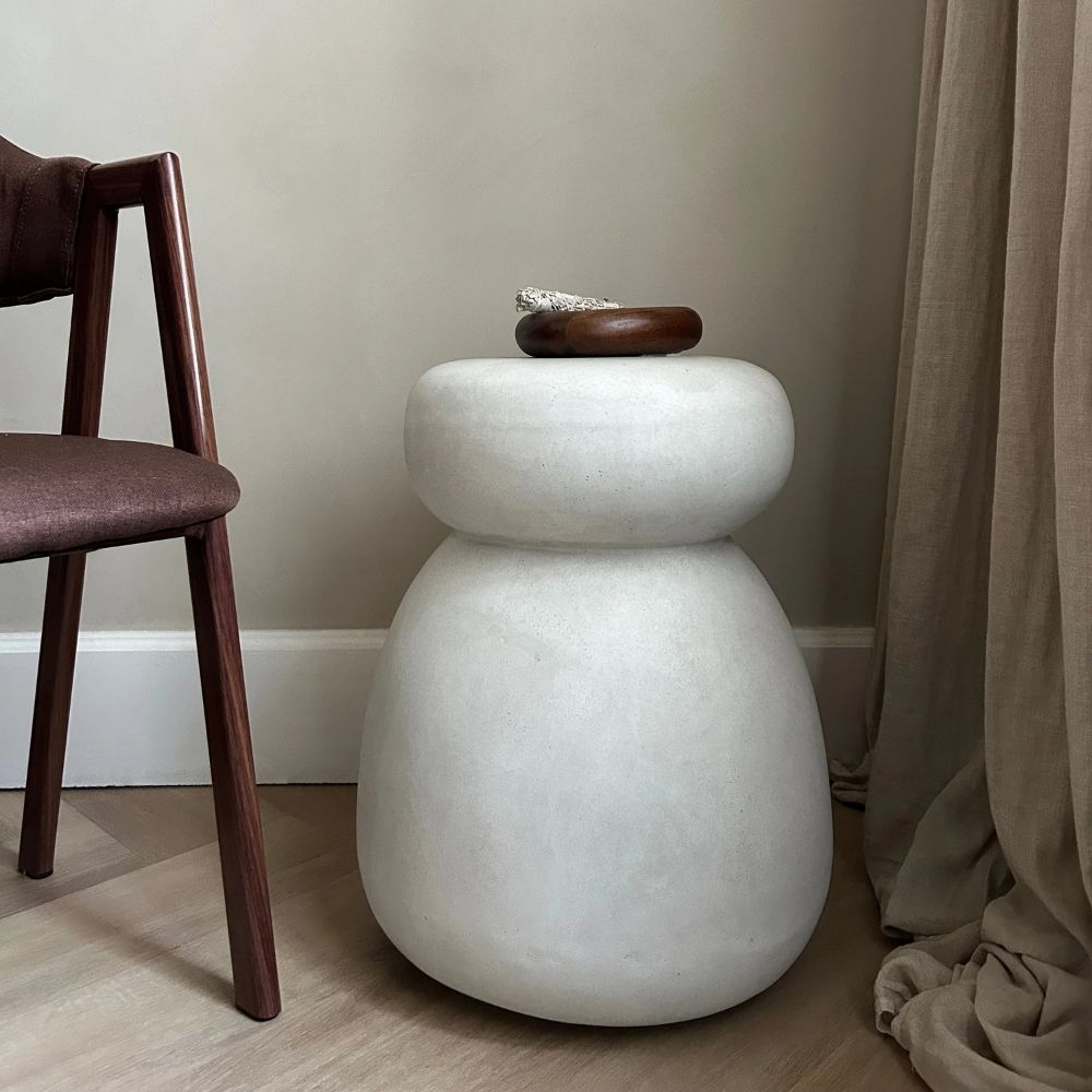 ROCCO 38cm White Concrete Side Table Stool - Indoor & Outdoor Use for Patio, Garden, Living Room, and Balcony