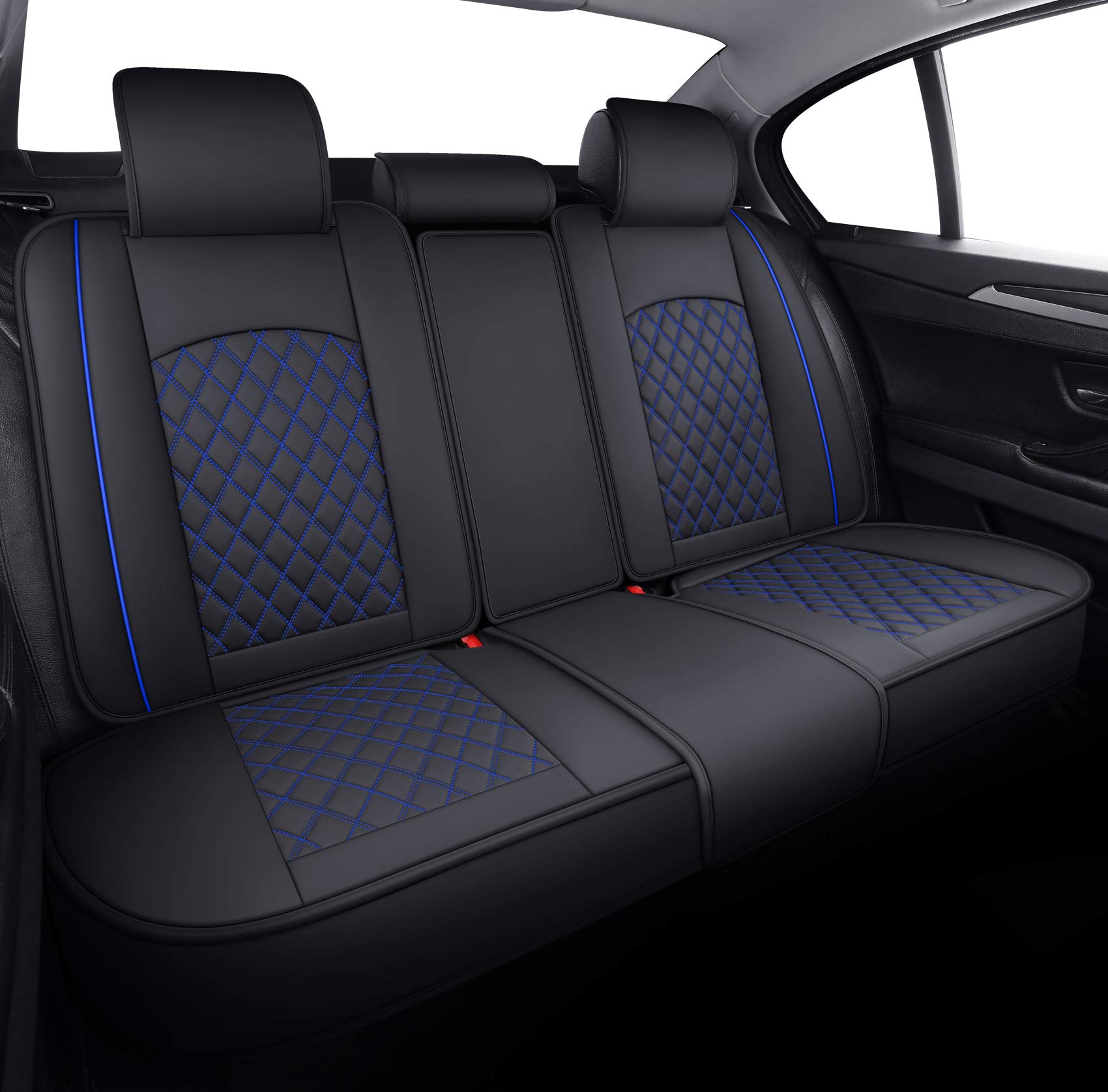 **YIERTAI Universal Waterproof Leather Car Rear Seat Covers - Compatible with Nissan Rogue, Maxima, Hyundai Sonata, Kia Soul & More Sedans/SUVs/Trucks (Airbag Safe, Black-Blue) - Perfect for Road Trips, Daily Commutes & Pet Protection**