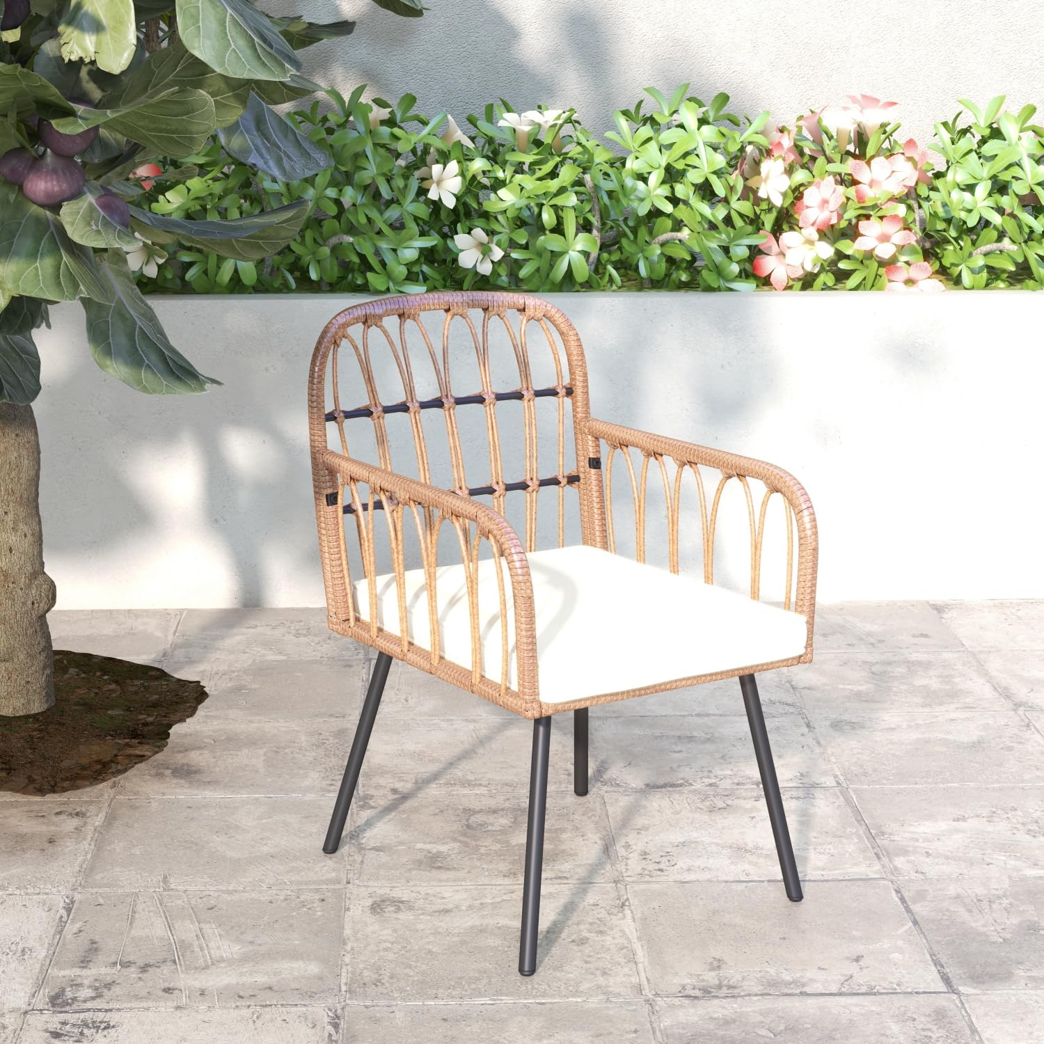 ENSTVER 5-Piece Outdoor Dining Set - All-Weather Rattan Patio Table & 4 Chairs with Cushions, Durable Plastic-Wood Tabletop - Perfect for Backyard, Garden, Poolside & Outdoor Entertaining