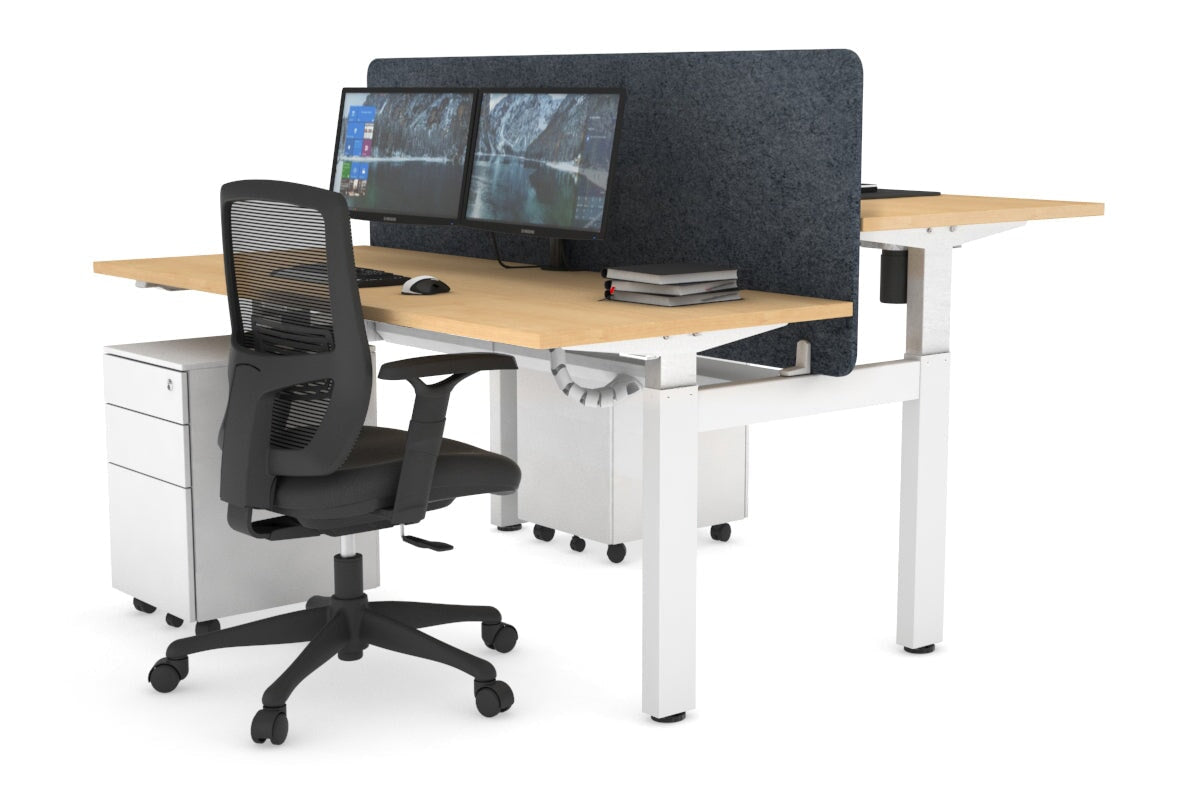 Adjustable 2-Person H Bench Workstation - White Frame (1200L x 700W) - Perfect for Office, Home Office & Co-Working Spaces