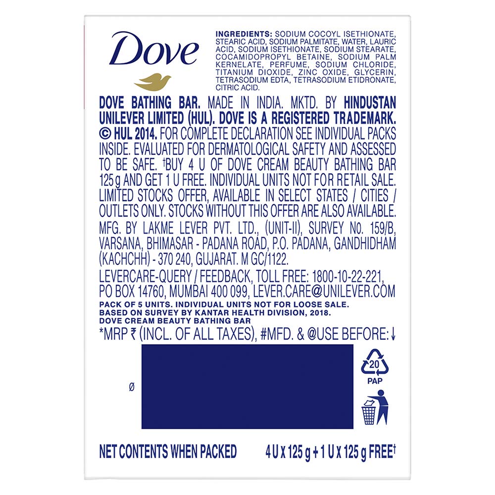 Dove Cream Beauty Bathing Bar 125g (4+1 Free Combo) & Dove Body Love Light Hydration Body Lotion 400ml - Moisturizing Soap and Lotion Set for Dry Skin Care, Daily Shower & Skincare Routine