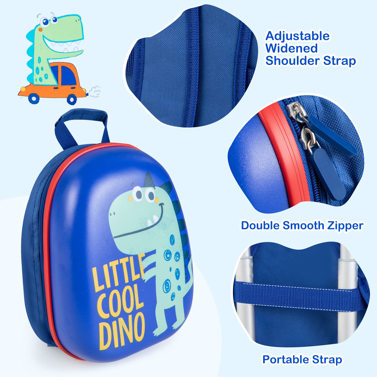 Olakids Kids Luggage Set - 12’’ Travel Backpack & 18’’ Wheeled Carry-On Suitcase for Boys & Girls, 2-Piece Spinner Trolley Case with Dinosaur Design - Perfect for Air Travel, Road Trips & School (Blue Dinosaur)