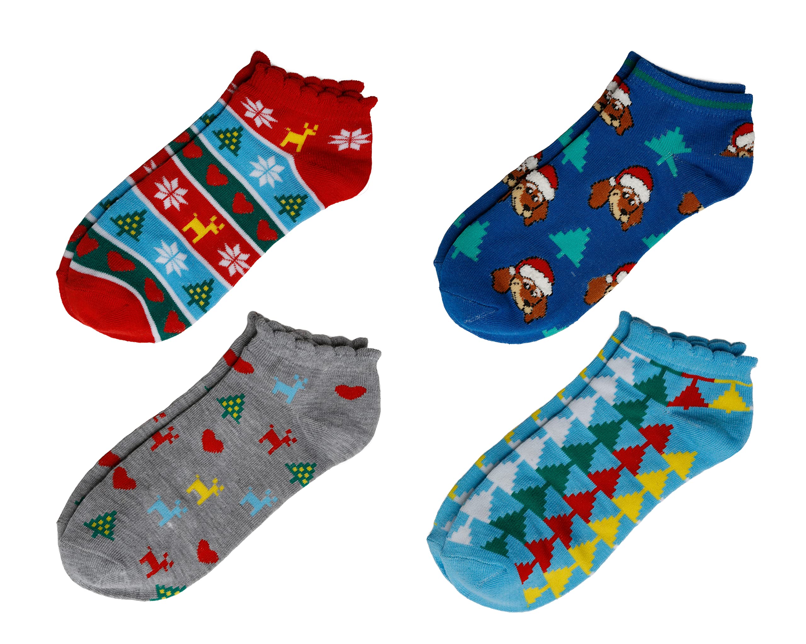 Silky Toes Women's Christmas Ankle Socks 4-Pack - Holiday Gift Set with Gift Box - Cozy Festive Socks for Stocking Stuffers, Secret Santa & Christmas Party Favors