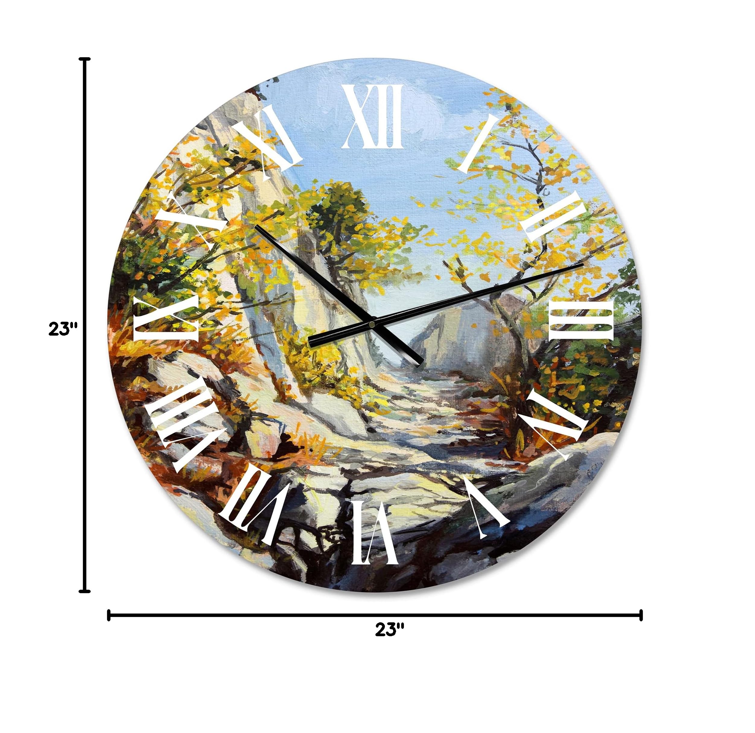 Large Traditional Wall Clock 'Marble Path in Autumn' - Nature Landscape Wall Decor for Living Room, Bedroom & Office - Perfect Home Decoration & Gift Idea