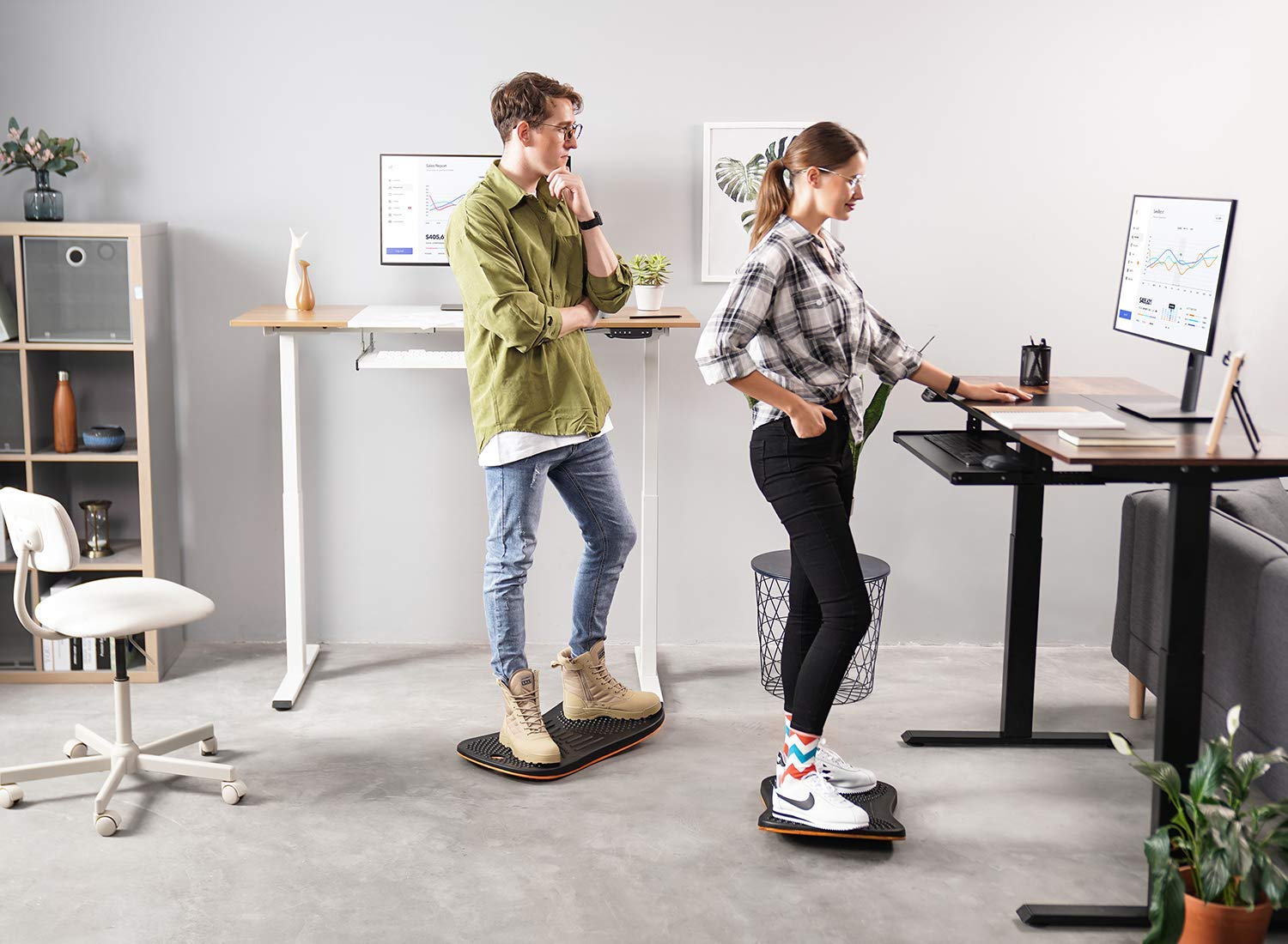 Ergonomic Standing Desk Anti-Fatigue Mat & Wooden Wobble Balance Board - Stability Rocker with Comfort Floor Mat for Office & Home Workspace (Large, Obsidian Black) - Perfect for Standing Desks, Yoga, and Active Workstations