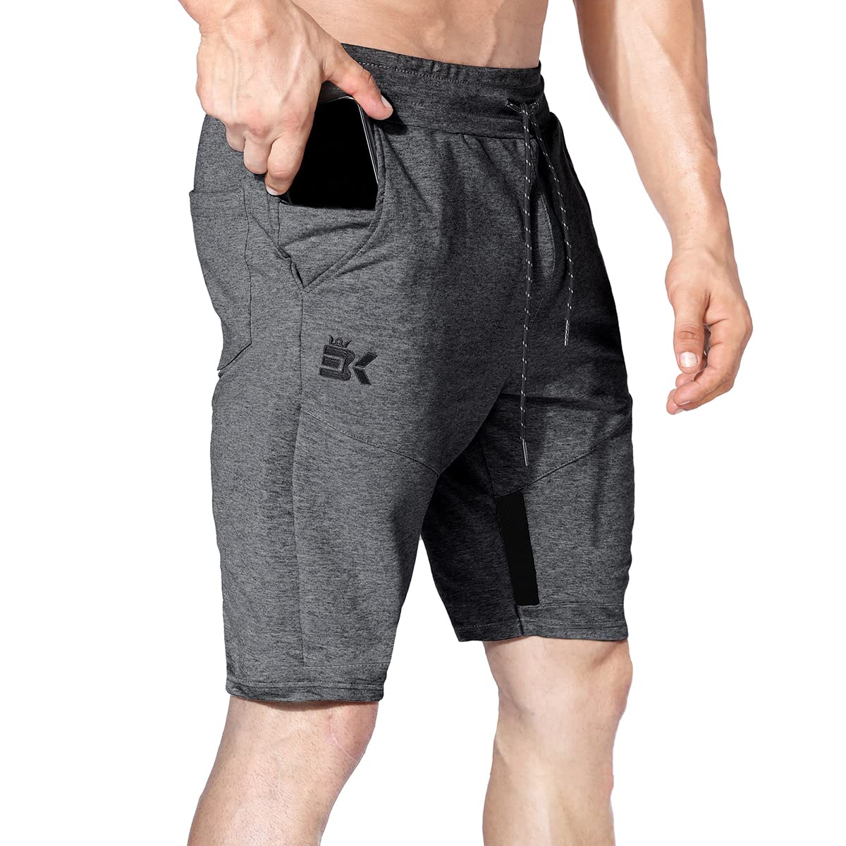 BROKIG Men's Gym Workout Shorts - Breathable Mesh Bodybuilding Running Shorts with Zipper Pockets | Athletic Training & Casual Wear