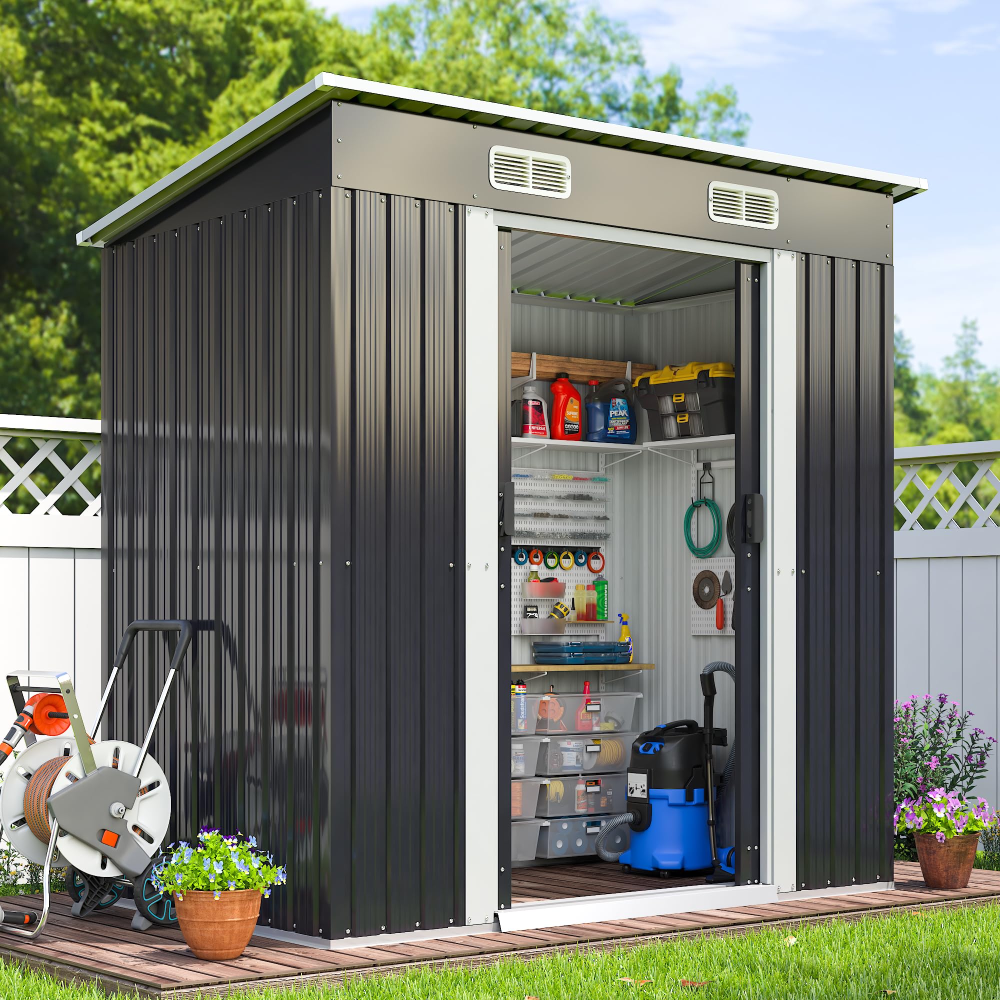 JAXPETY 6'x4' Metal Garden Storage Shed with Sliding Doors & Air Vent - Lockable Outdoor Tool Shed for Backyard, Patio, Lawn - Perfect for Storing Gardening Tools, Lawn Equipment & Seasonal Items