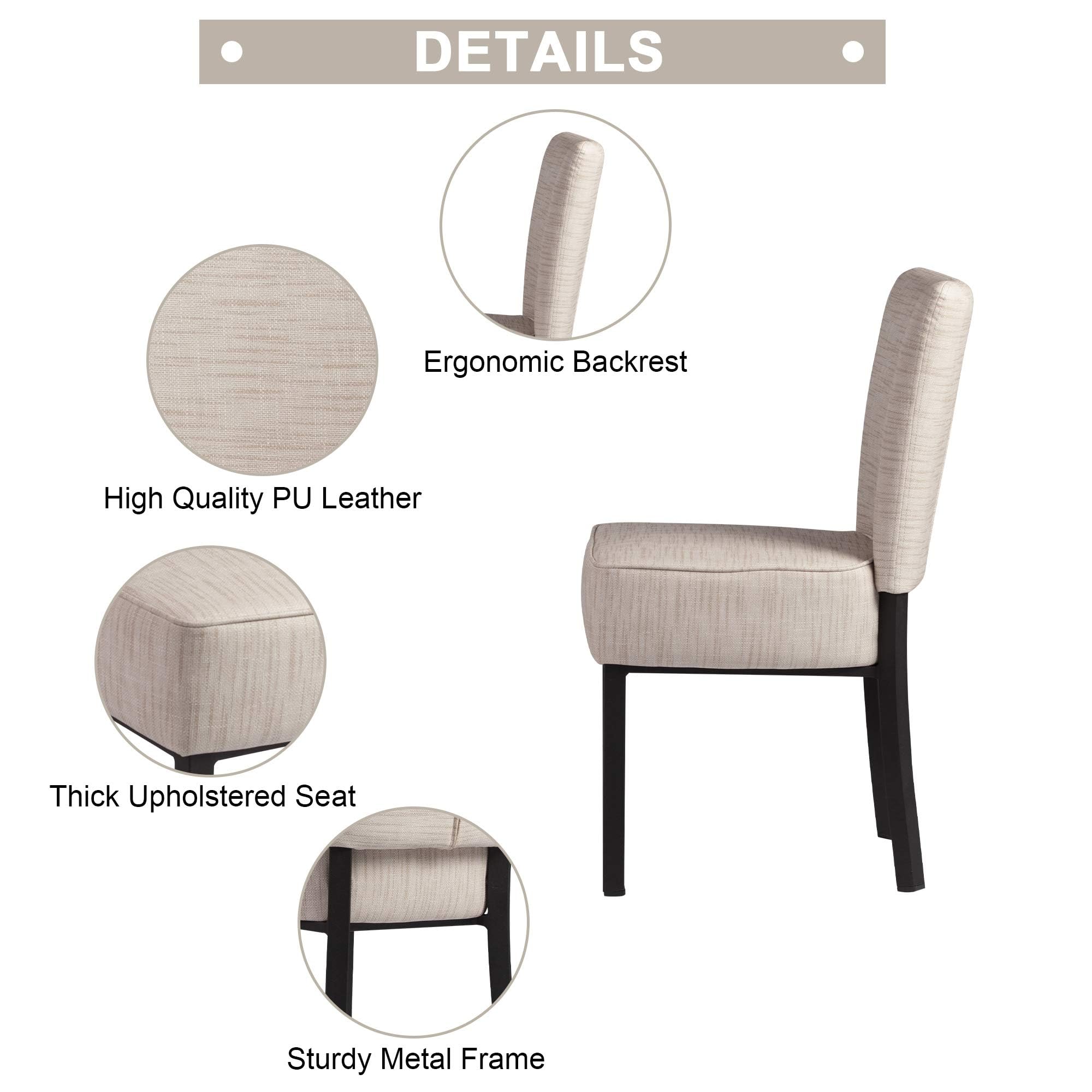 LUCKYERMORE Set of 2 Modern PU Leather Upholstered Dining Chairs - Cream Vinyl Kitchen & Living Room Furniture for Home, Bedroom, and Dining Room - Perfect for Small Spaces and Entertaining Guests