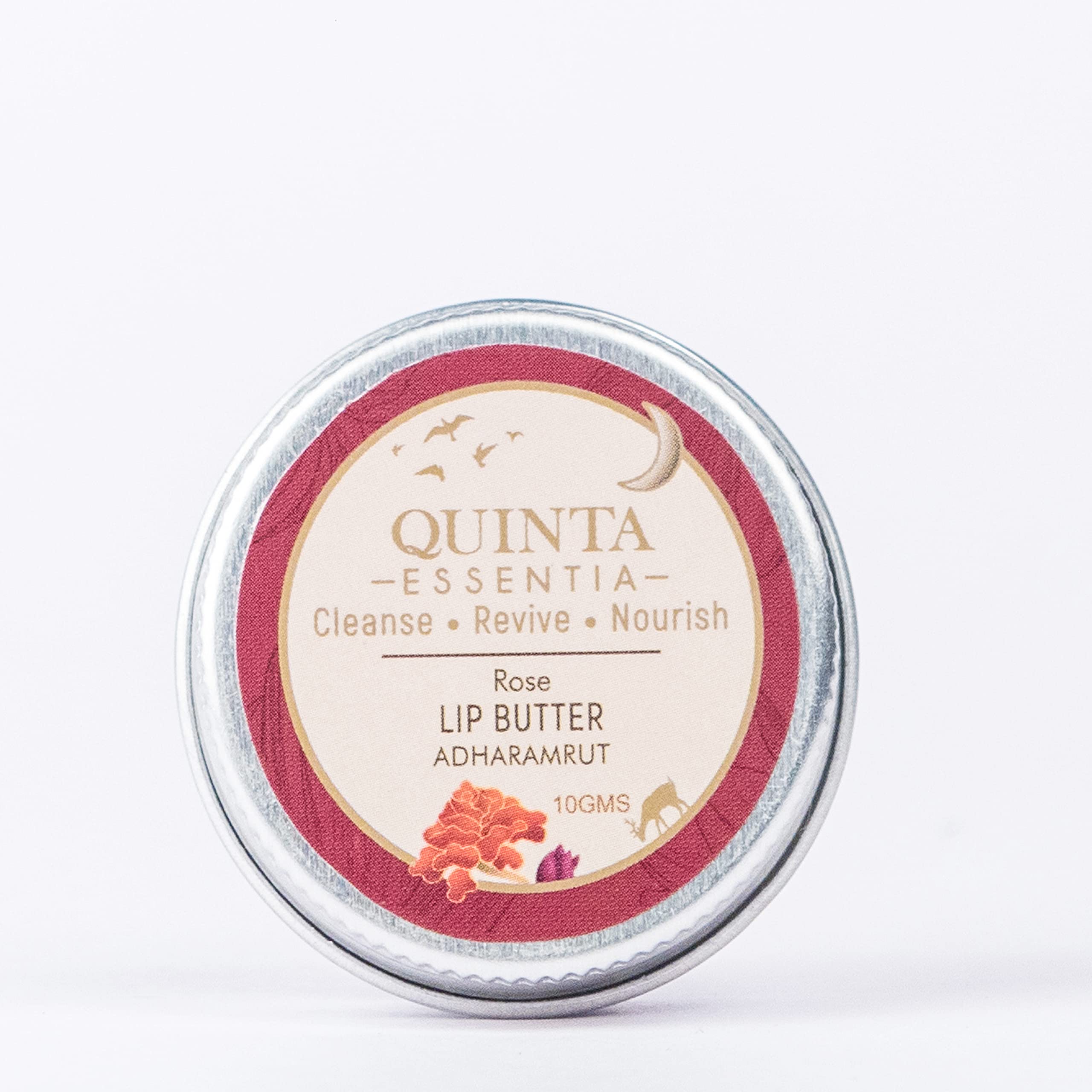 Organic Lip Balm with Rose Oil & Cacao Butter - Quinta Essentia Adharamrut Lip Butter for Dry, Chapped Lips - 10g Moisturizing Lip Care for Men & Women - Perfect for Winter, Travel & Daily Hydration