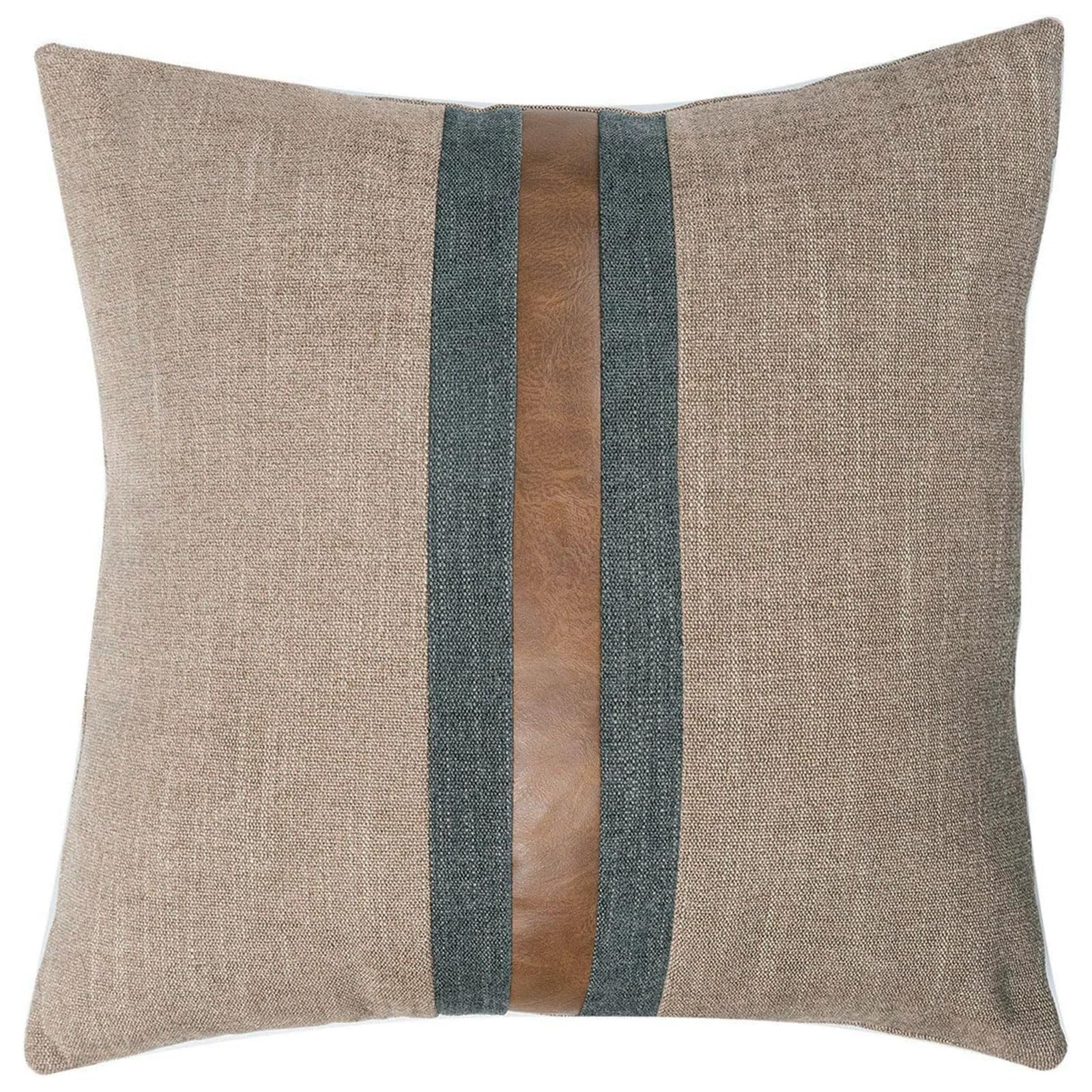 BOYSUM 20x20 Inch Faux Leather Throw Pillow Covers - Farmhouse Decorative Accent Pillows for Outdoor, Couch, Sofa & Bed - Modern Brown Coffee Pillow Case for Living Room, Porch & Patio Decor
