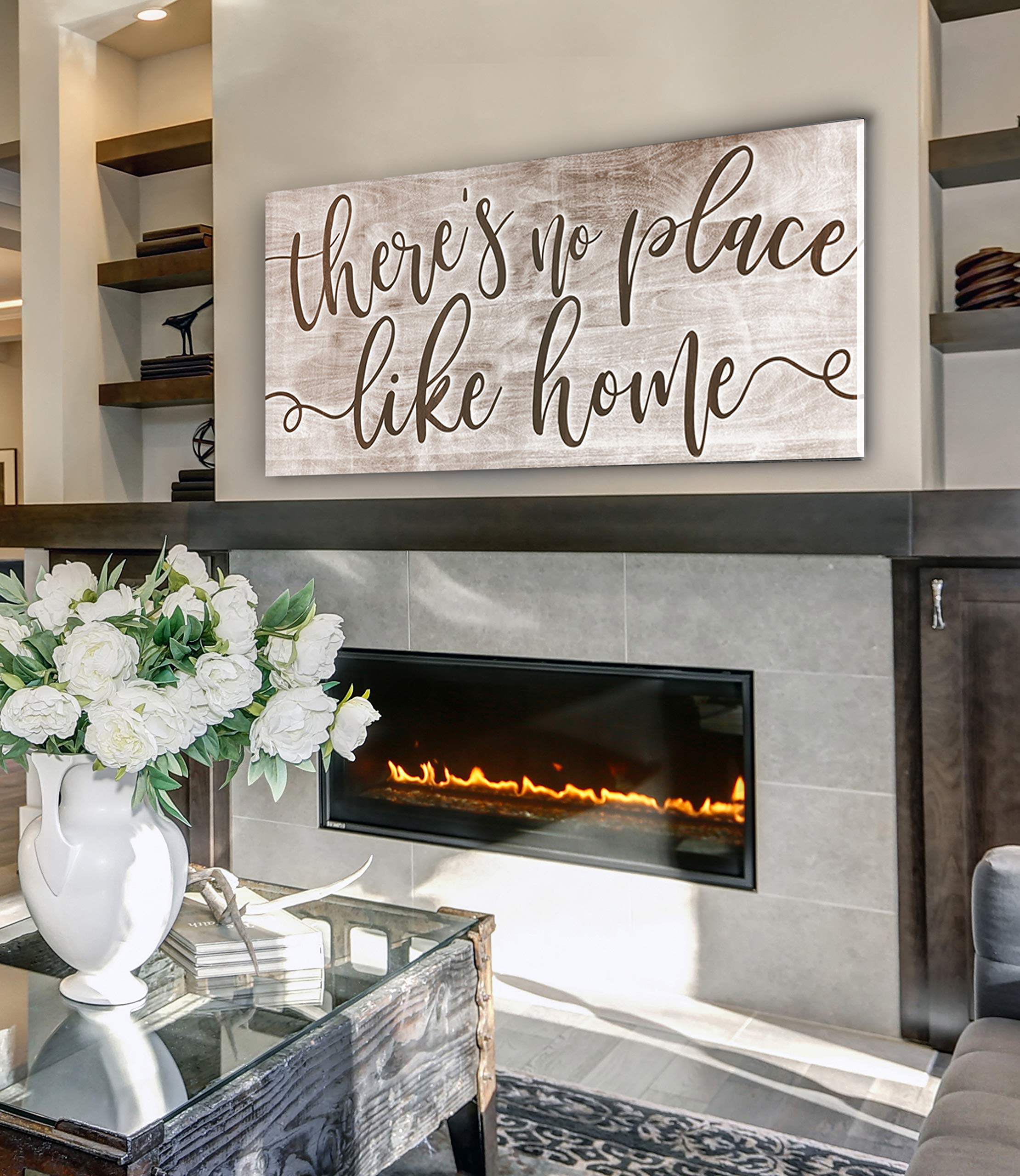 Rustic Home Wall Decor - 'There's No Place Like Home' Wooden Sign (60x27 Inches, Inverted Brown) | Farmhouse Living Room Decor | Housewarming Gift Idea | Perfect for Cozy Living Spaces & Entryway Decor