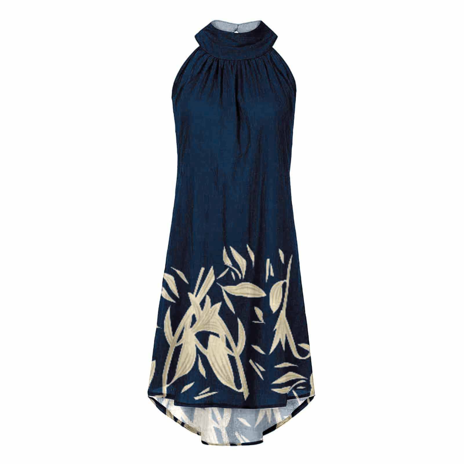 Women's Summer Halter Neck Sundress - Flowy Sleeveless Knee-Length Beach Dress with Irregular Hem | Perfect for Vacation, Pool Party & Tropical Getaways