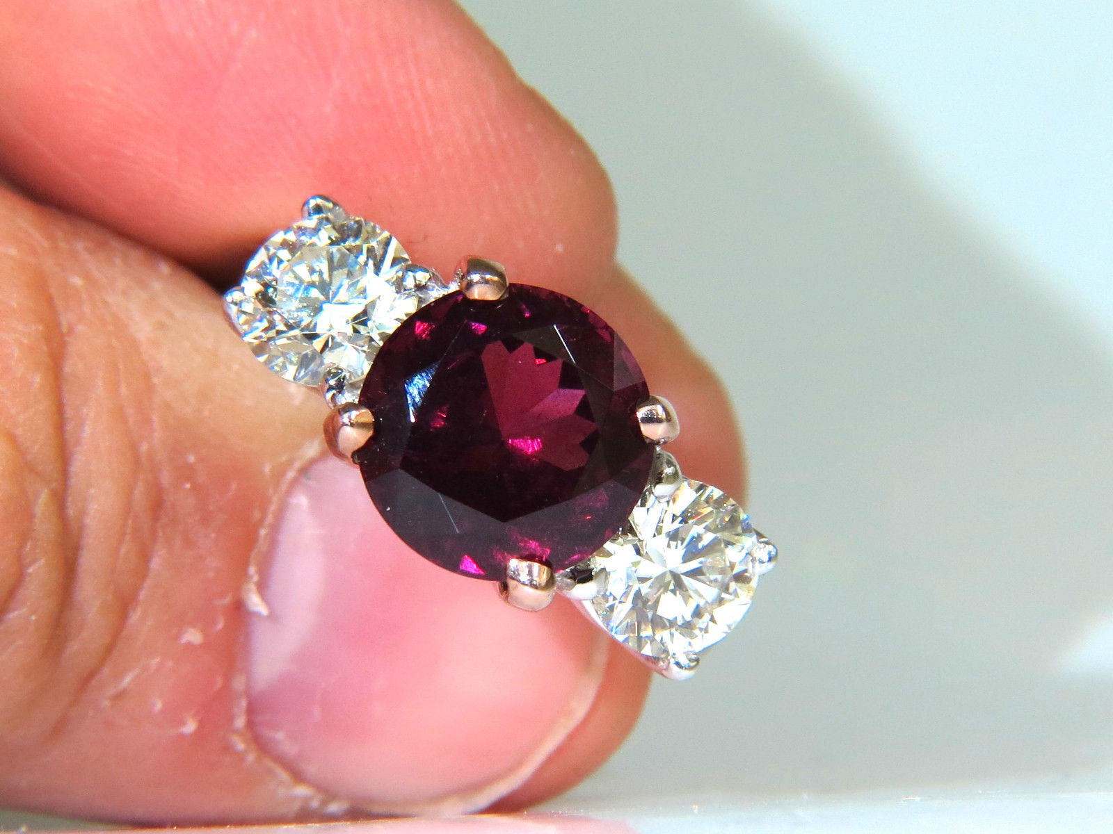 7.33CT Natural Vivid Red Rubellite Diamonds Ring - Classic Three Stone 14K Gold Engagement Ring for Women, Perfect for Valentine's Day, Anniversary & Proposal Gifts