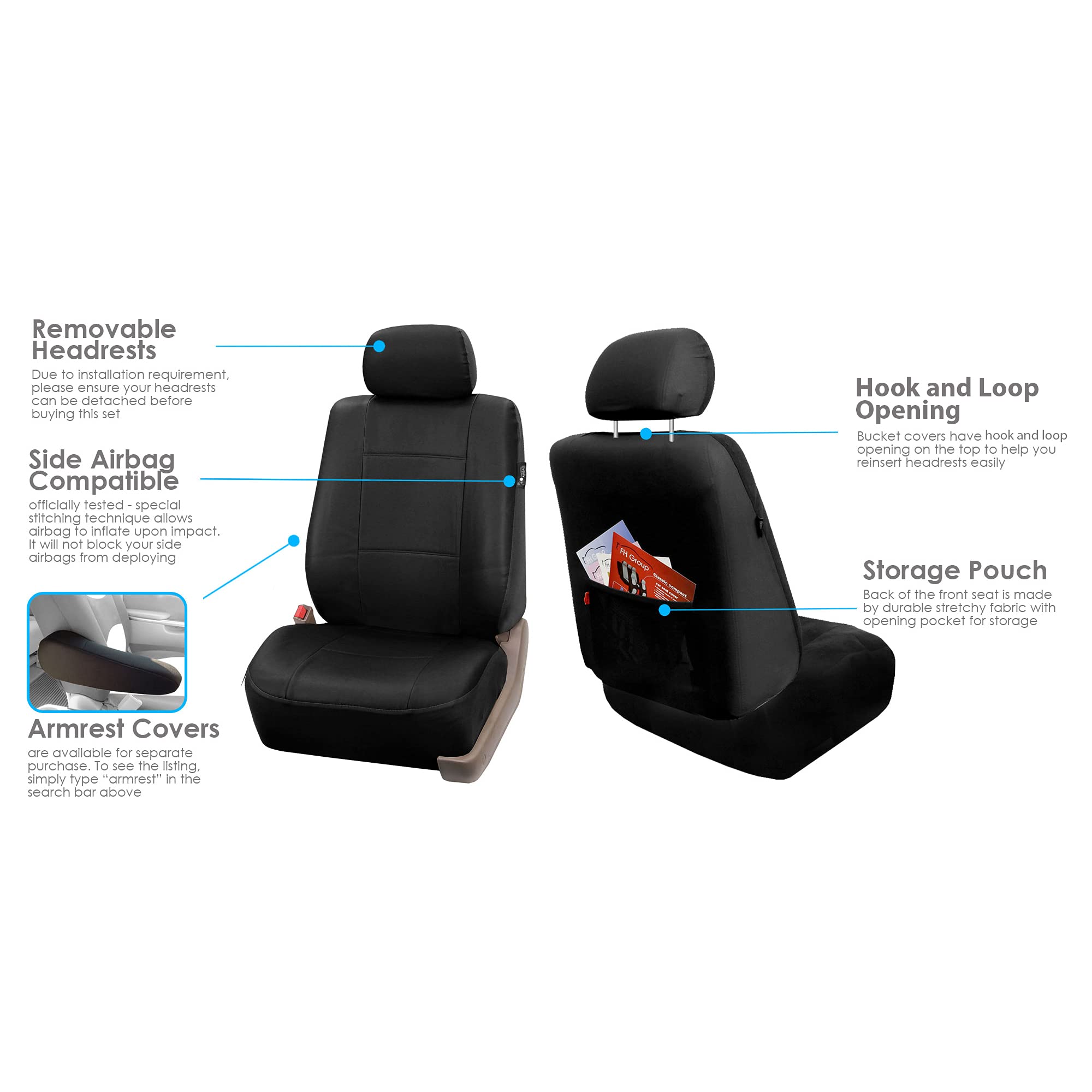 Premium PU Leather Car Seat Covers Full Set - Universal Fit for Small Cars, Trucks & SUVs | Airbag Compatible Split Bench Design | Solid Black & Tan Interior Accessories | Perfect for Daily Commute, Road Trips & Vehicle Protection