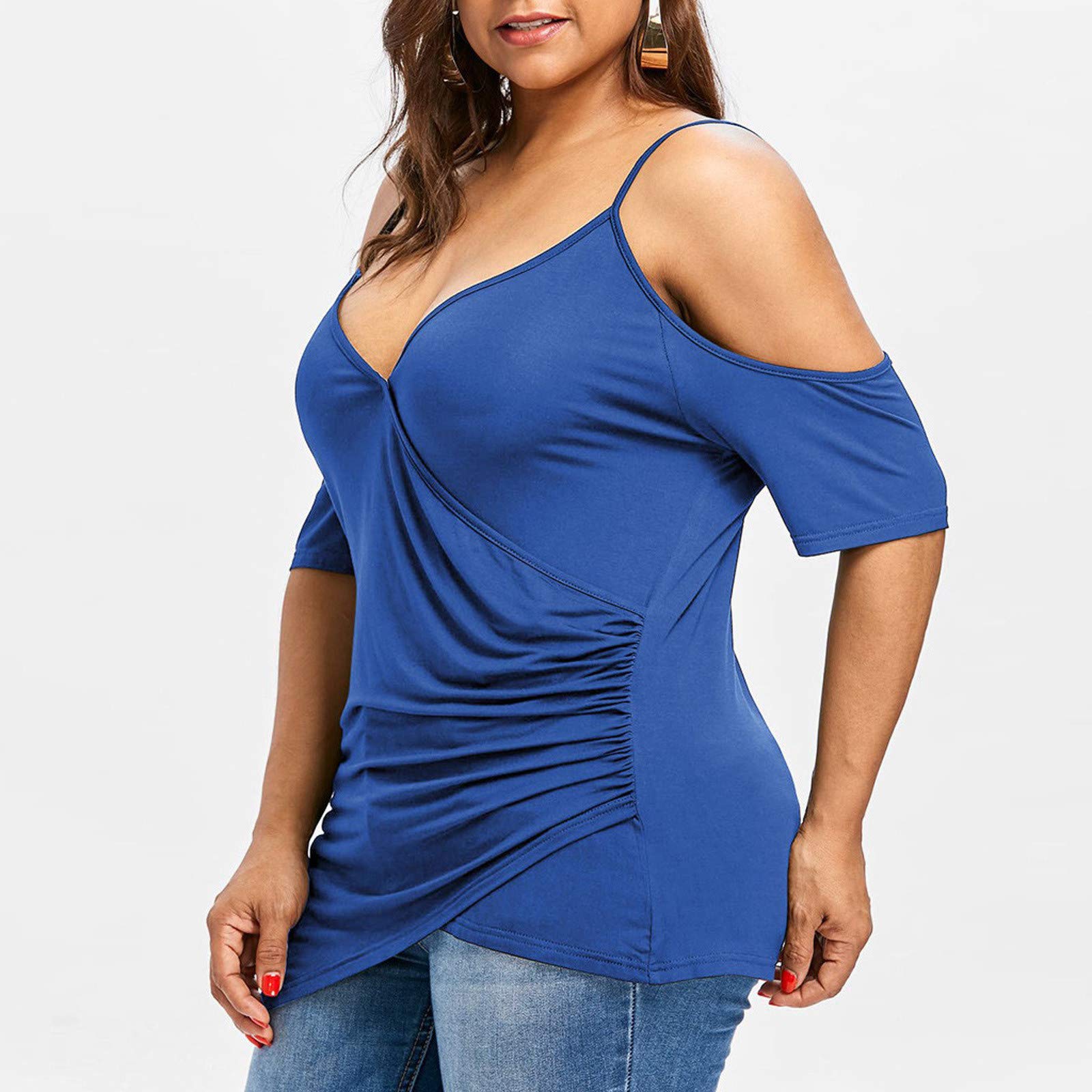 Asymmetrical Cutout Shoulder V-Neck T-Shirt for Women - Fashionable Plus Size Cold Shoulder Top for Casual Wear, Parties & Date Nights