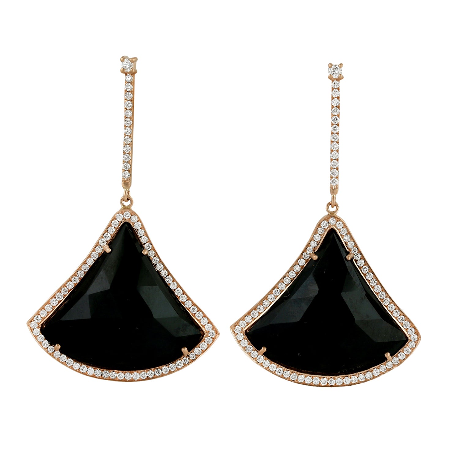 18K Rose Gold Black Onyx Pave Diamond Dangle Earrings - Elegant Designer Jewelry Gift for Women, Perfect for Weddings, Parties & Special Occasions