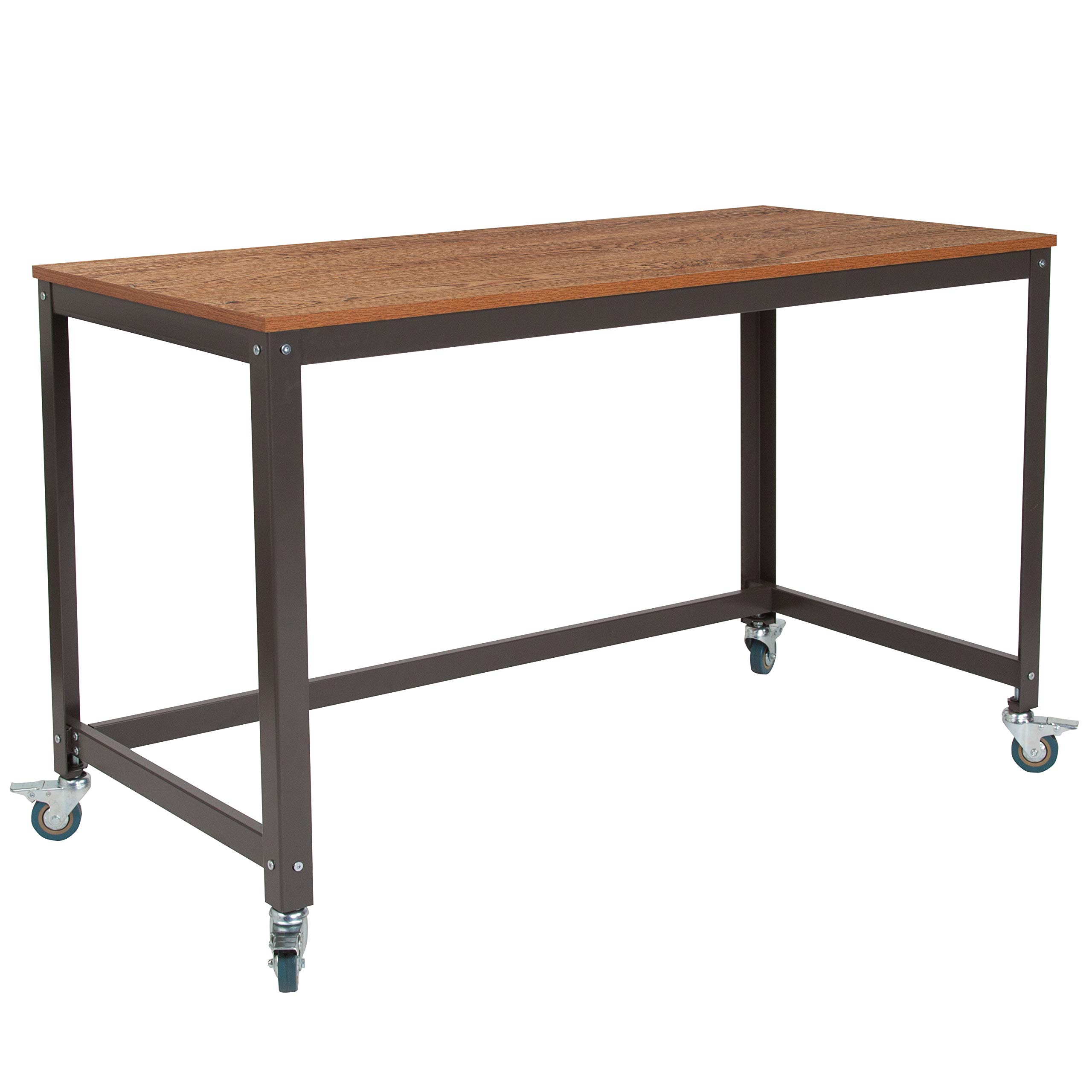 Brown Oak Wood Grain Mobile Computer Table Desk - Adjustable Laptop Stand for Home Office, Bed, Couch & Workspace
