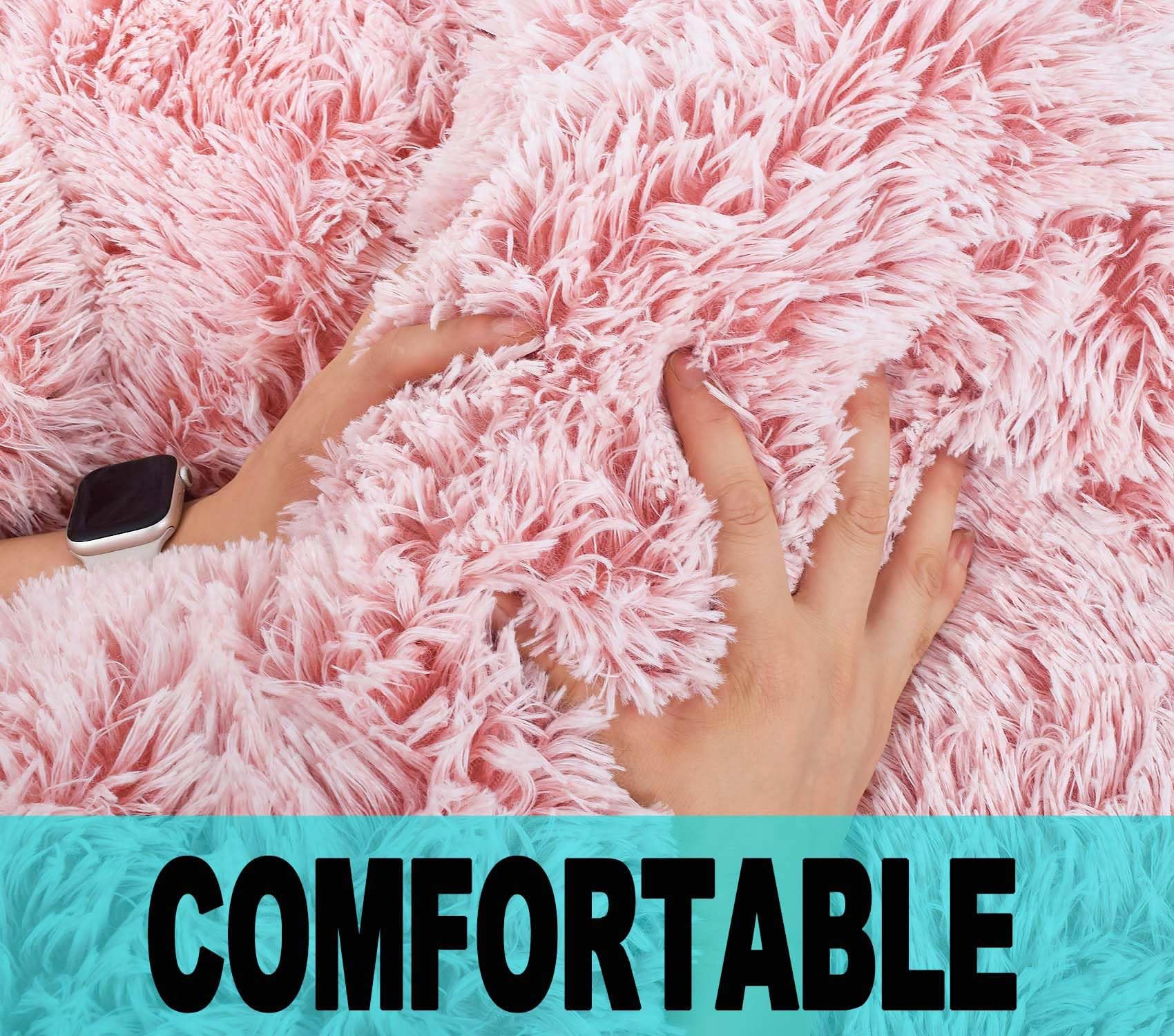 Fluffy Faux Fur Stuffed Animal Storage Bean Bag Chair Cover (No Filler Included) - Dusty Pink Plush Toy Organizer for Kids, Teens & Adults - Perfect for Nursery, Playroom or Dorm Room Decor