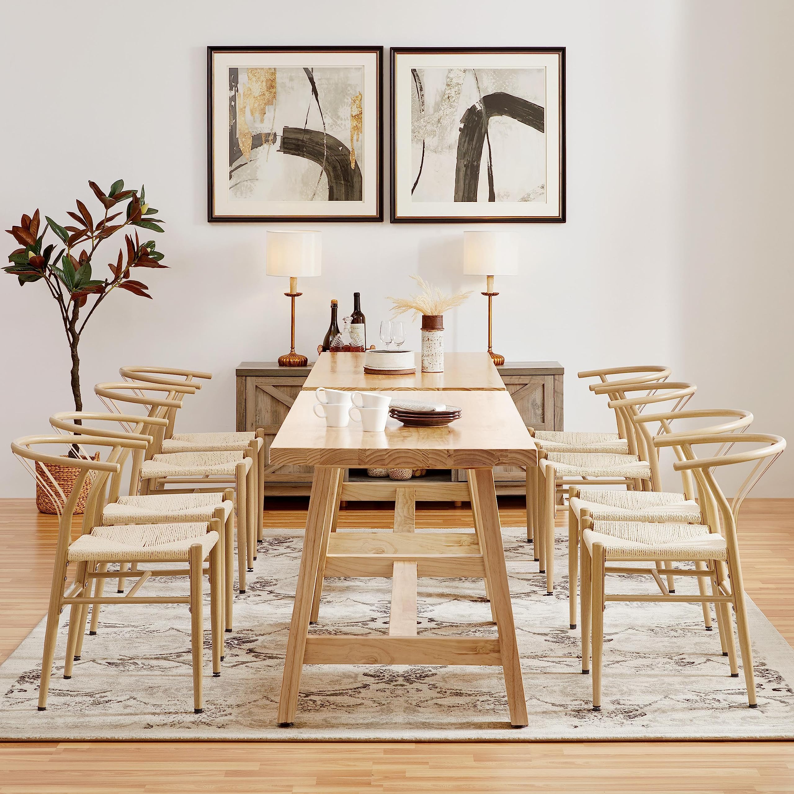 Yaheetech 4-Piece Mid-Century Modern Dining Chairs Set - Woven Hemp Seats & Wooden Frame - Perfect for Kitchen, Dining Room, Restaurant or Cafe
