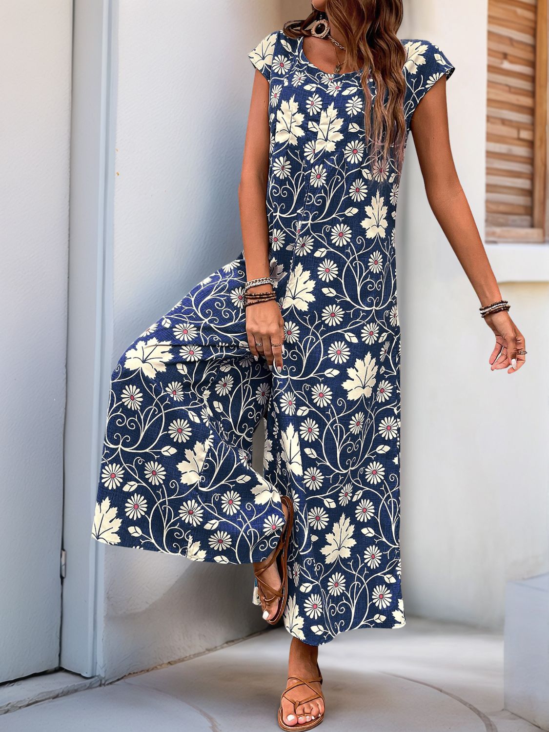 Stylish Cap Sleeve Wide Leg Jumpsuit for Women - Summer Vacation Outfit, Beach Cover Up & Casual Wear